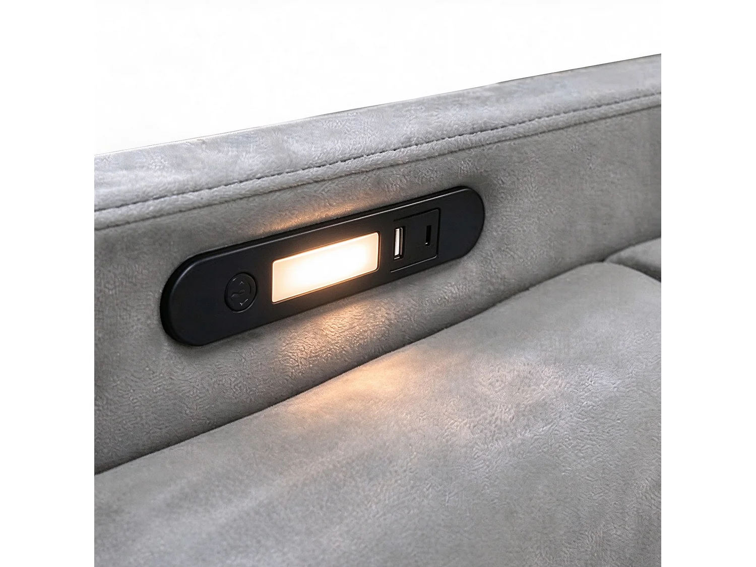 Lit coffre rembourré 180x200 cm – avec tête de lit LED – avec ports de charge USB et Type-C – Gris (matelas non inclus)