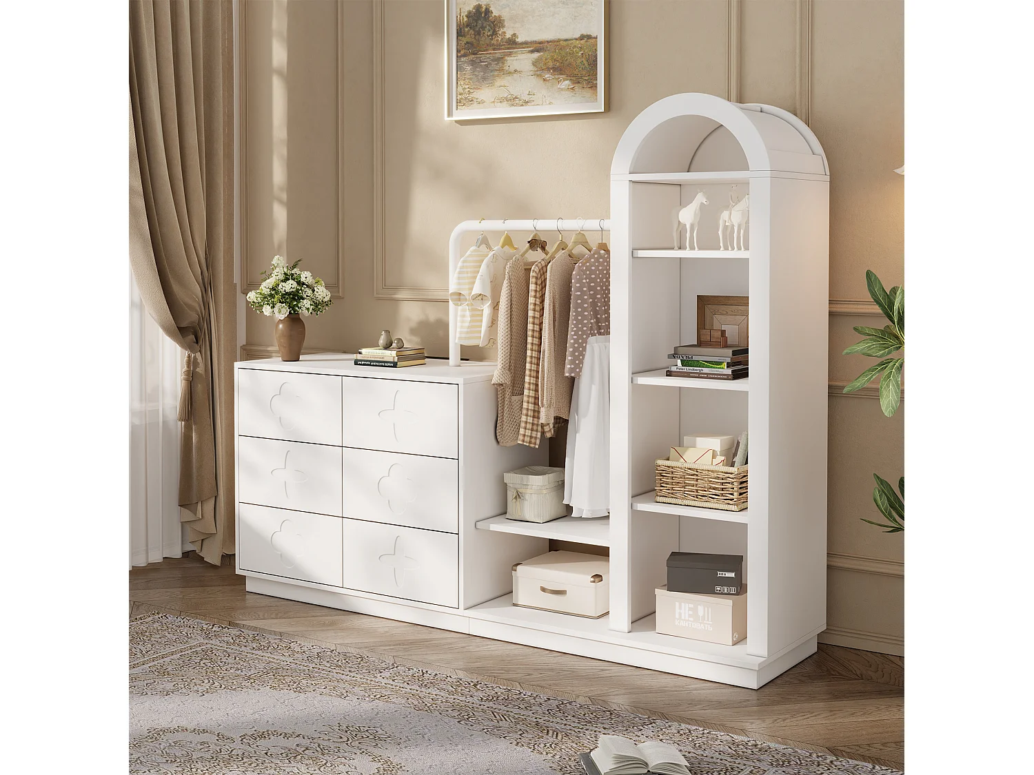 Inbouwkast voor de hal 160.5x40x134cm - met 6 lades - kleedruimte en open opbergvakken - Wit