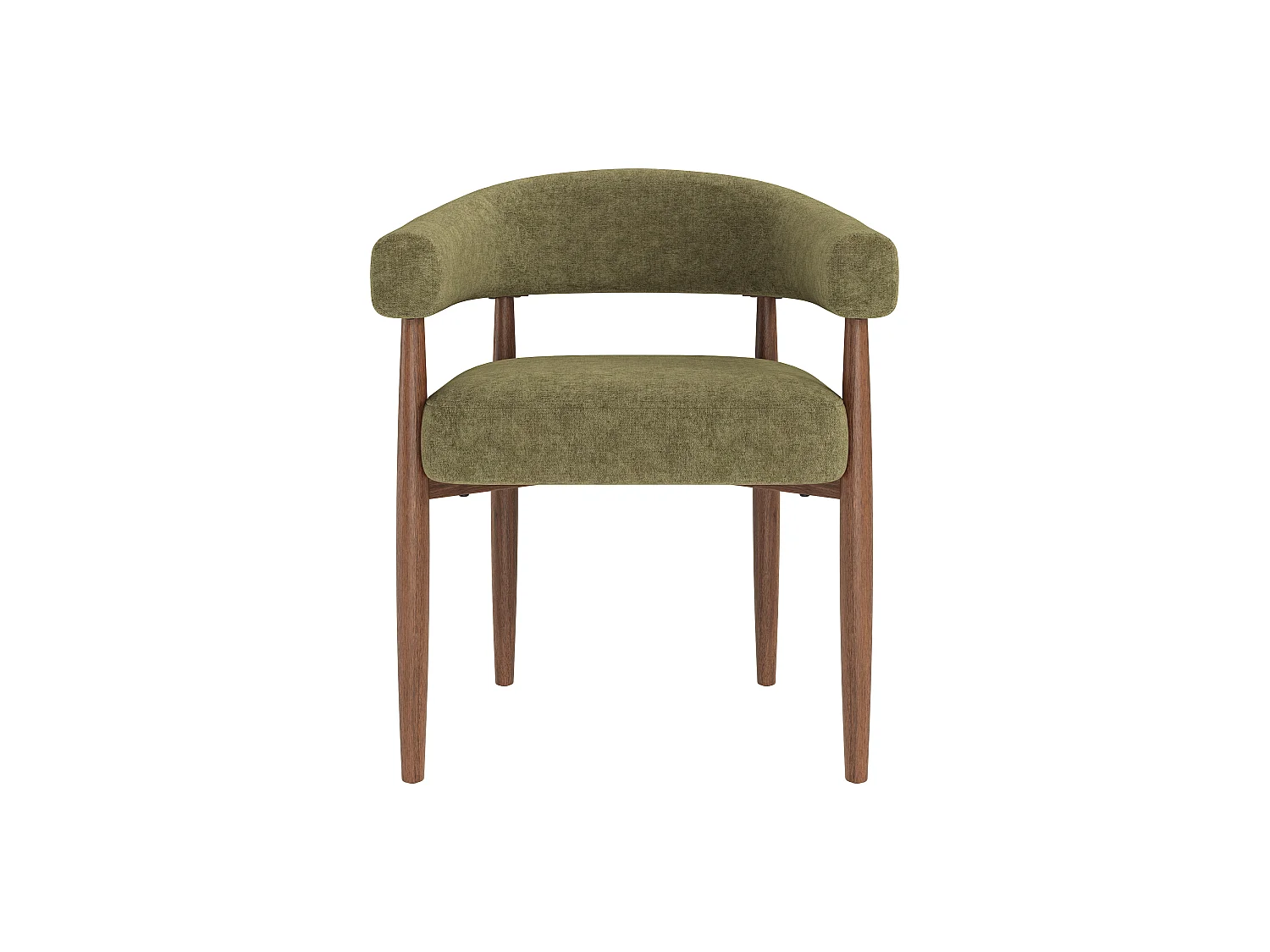 Set van 2 eetkamerstoelen van metaal - Chenille stof - Moderne stijl - Notenhouten afwerking - Bruin+Groen