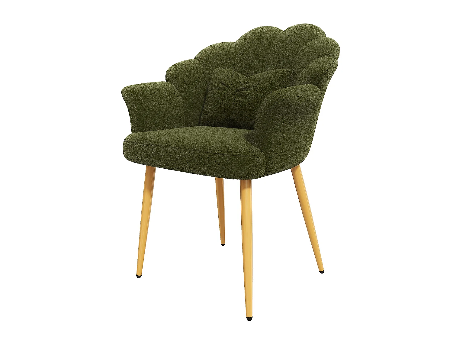 Silla de estilo moderno – asiento acolchado – patas de metal dorado – respaldo en forma de nudo – verde