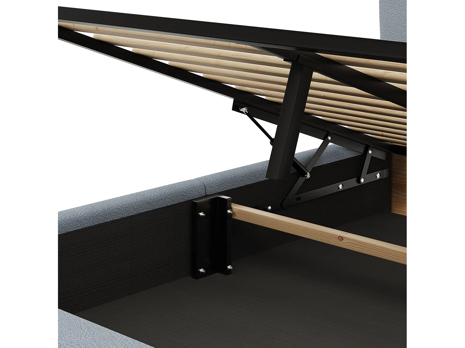 Gepolstertes Boxspringbett 140x200 cm - Stauraum - Gepolstertes Kopfteil und Lattenrost - MDF - Grau+Naturell (ohne Matratze)