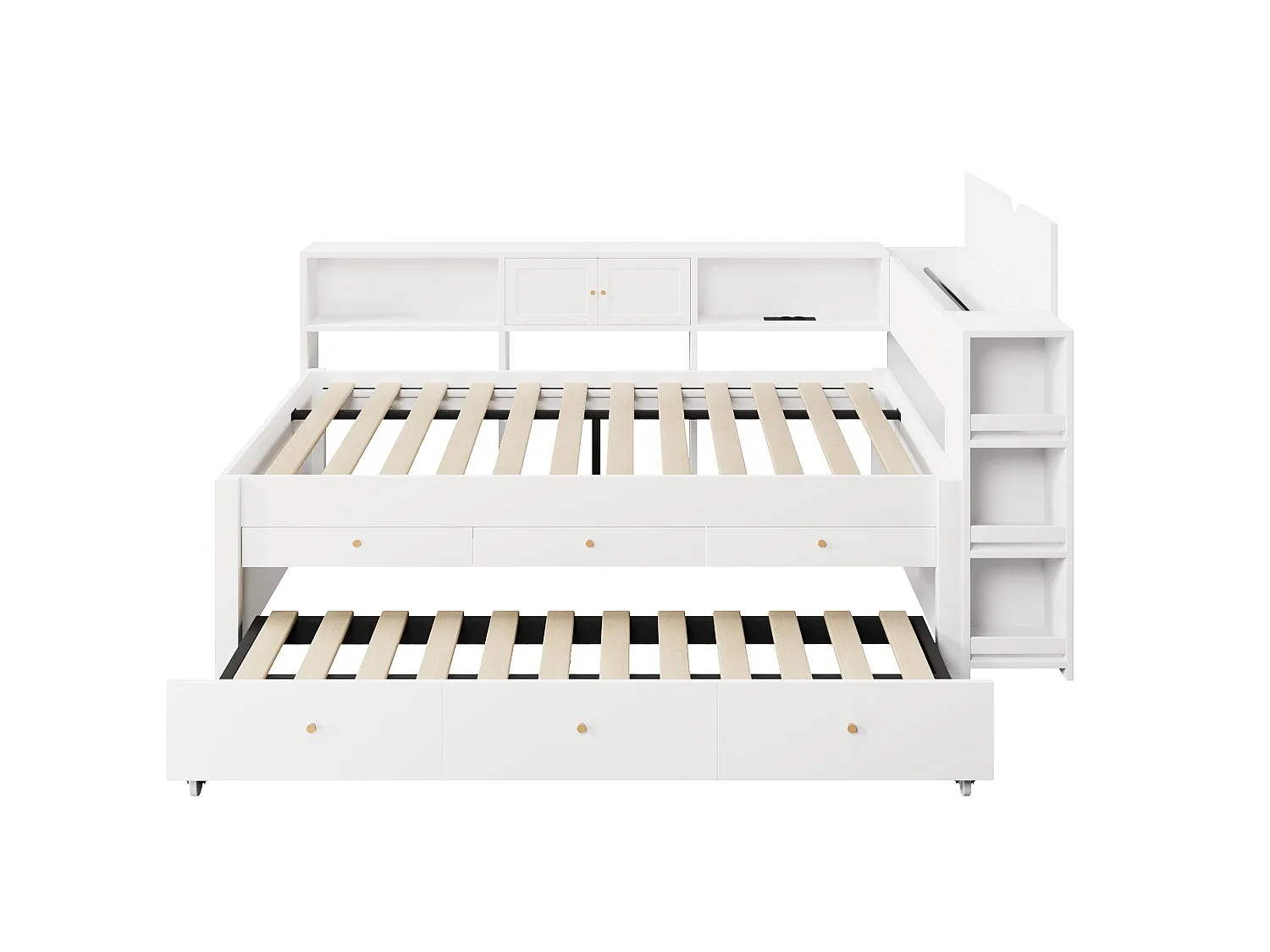 Slaapbank 140x200 cm - Met uitschuifbed - Met 3 lades, opbergvak en USB-poorten - MDF - Wit (zonder matras)