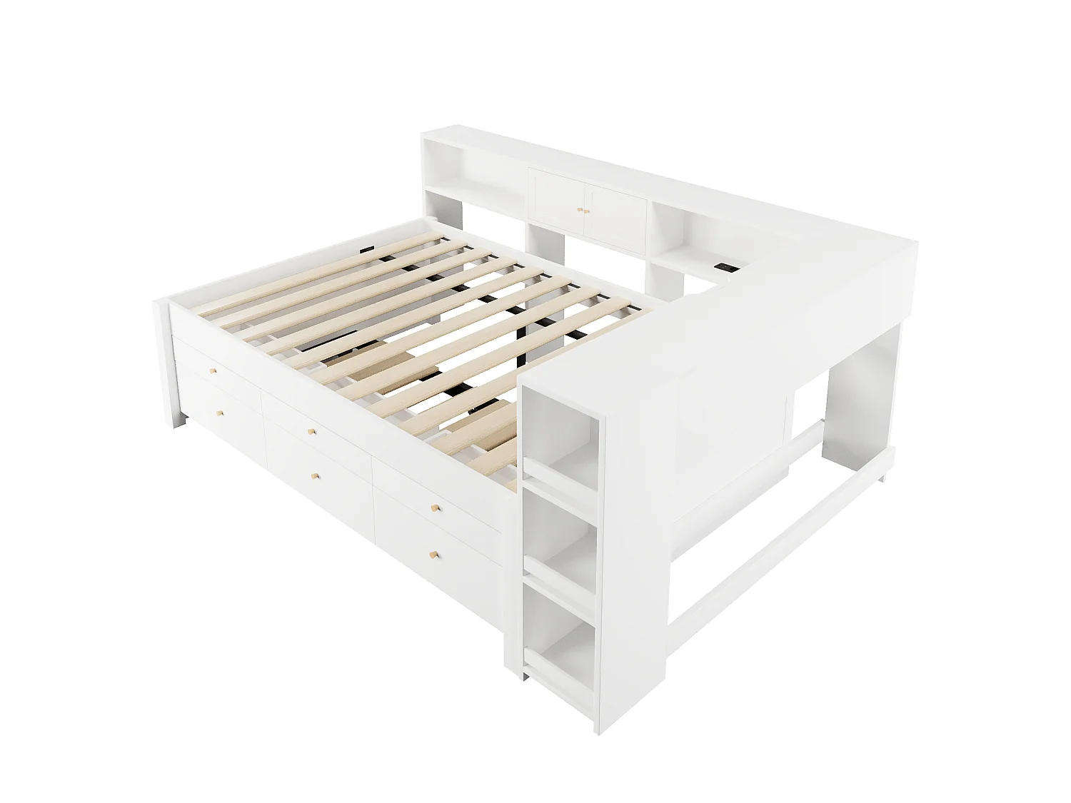 Slaapbank 140x200 cm - Met uitschuifbed - Met 3 lades, opbergvak en USB-poorten - MDF - Wit (zonder matras)