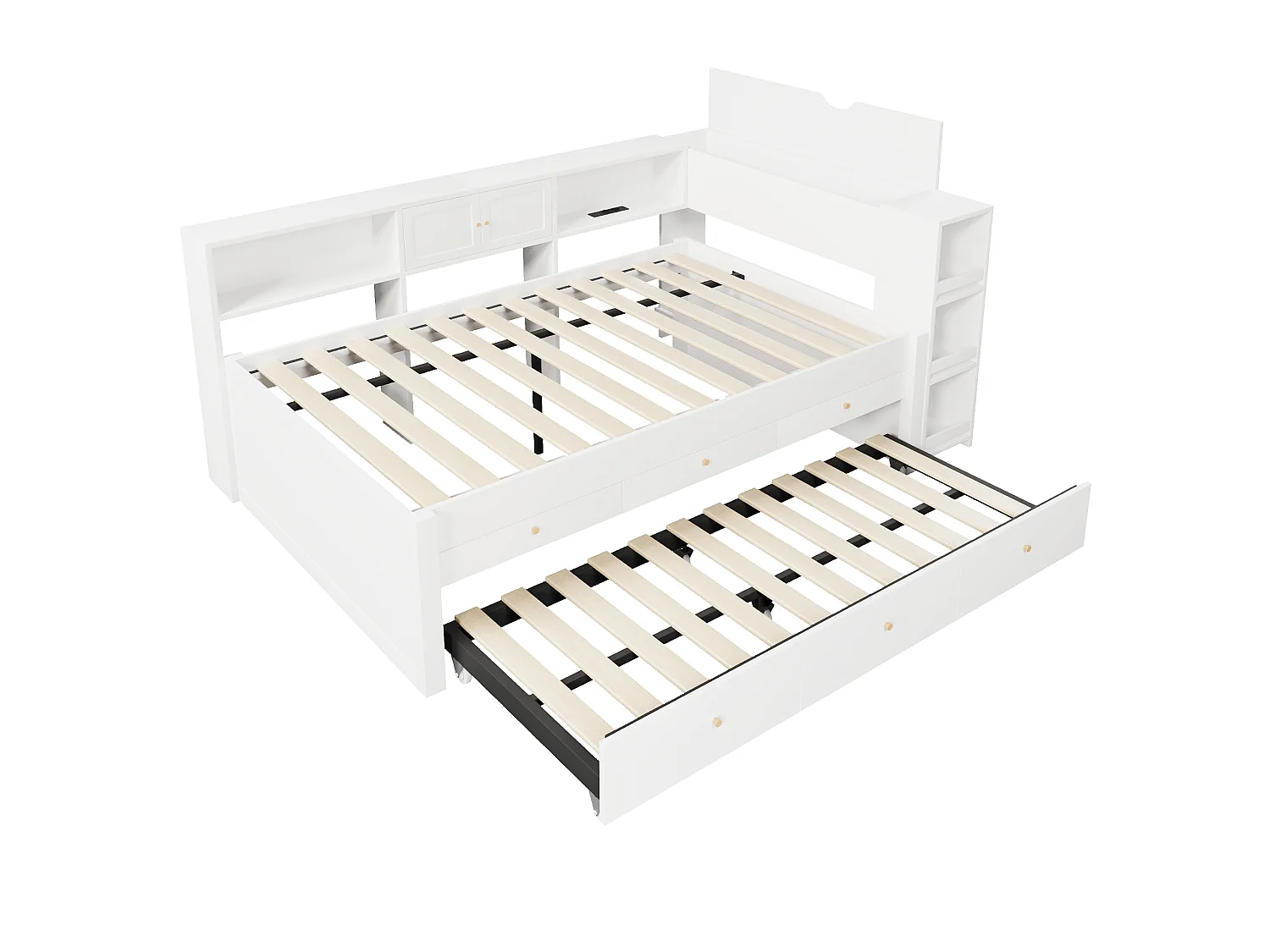 Slaapbank 140x200 cm - Met uitschuifbed - Met 3 lades, opbergvak en USB-poorten - MDF - Wit (zonder matras)