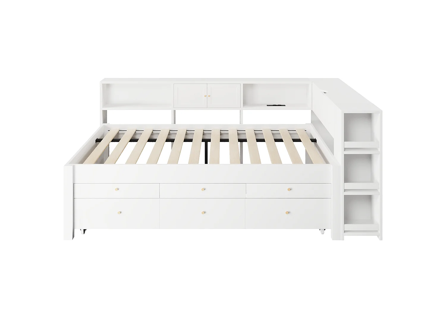 Slaapbank 140x200 cm - Met uitschuifbed - Met 3 lades, opbergvak en USB-poorten - MDF - Wit (zonder matras)