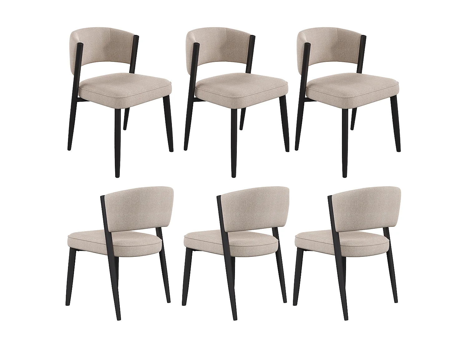Zestaw 6 krzeseł metalowych - Styl nowoczesny - Tkanina chenille taupe - Nogi metalowe - Czarny + Taupe