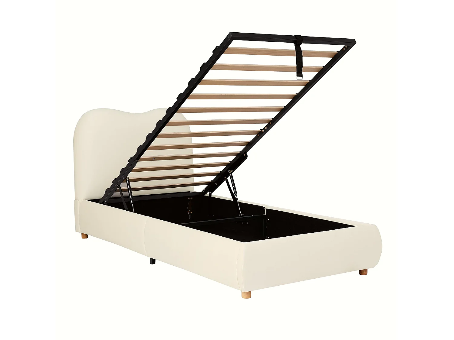 Lit enfant coffre 90 x 190 cm - Avec tête de lit capitonnée - Rangement sous le lit - Velours - Beige (matelas non inclus)