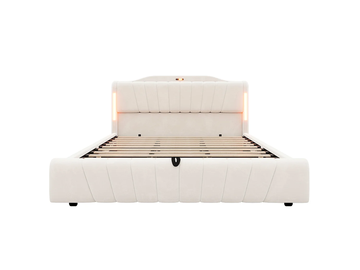 Upholstered storage bed 180x200 cm – with LED headboard – with USB and Type-C charging ports – Beige (mattress not included)