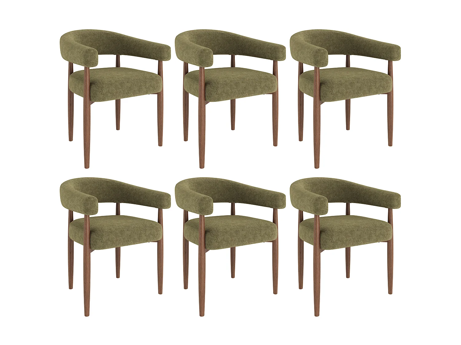 Lot de 6 chaises de salle à manger en métal - Tissu chenille - Style moderne - Finition noyer - Marron+Vert