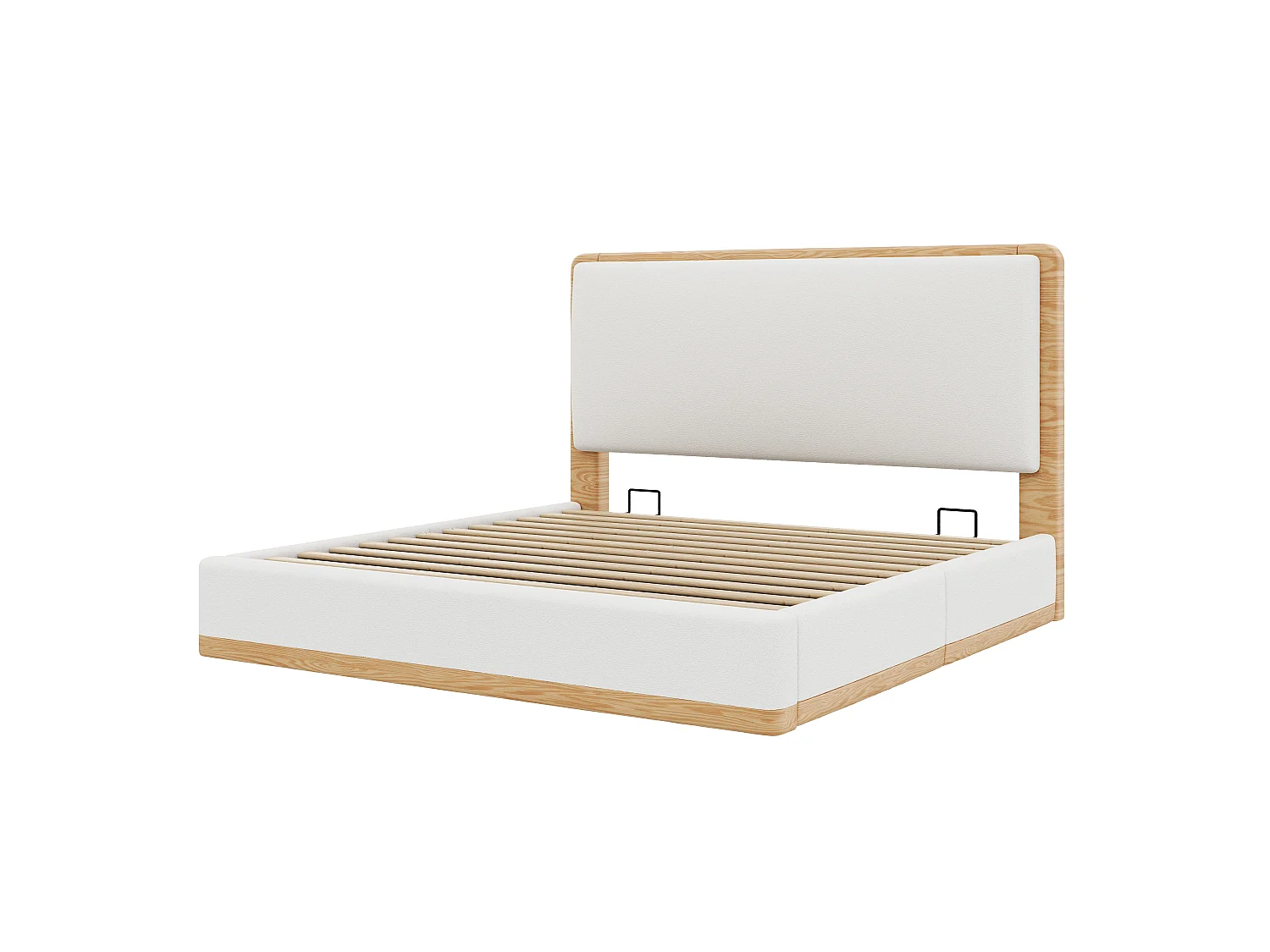 Lit coffre rembourré 140x200 cm - Rangement coffre - Tête de lit rembourrée et sommier à lattes - MDF - Blanc+naturel (sans matelas)