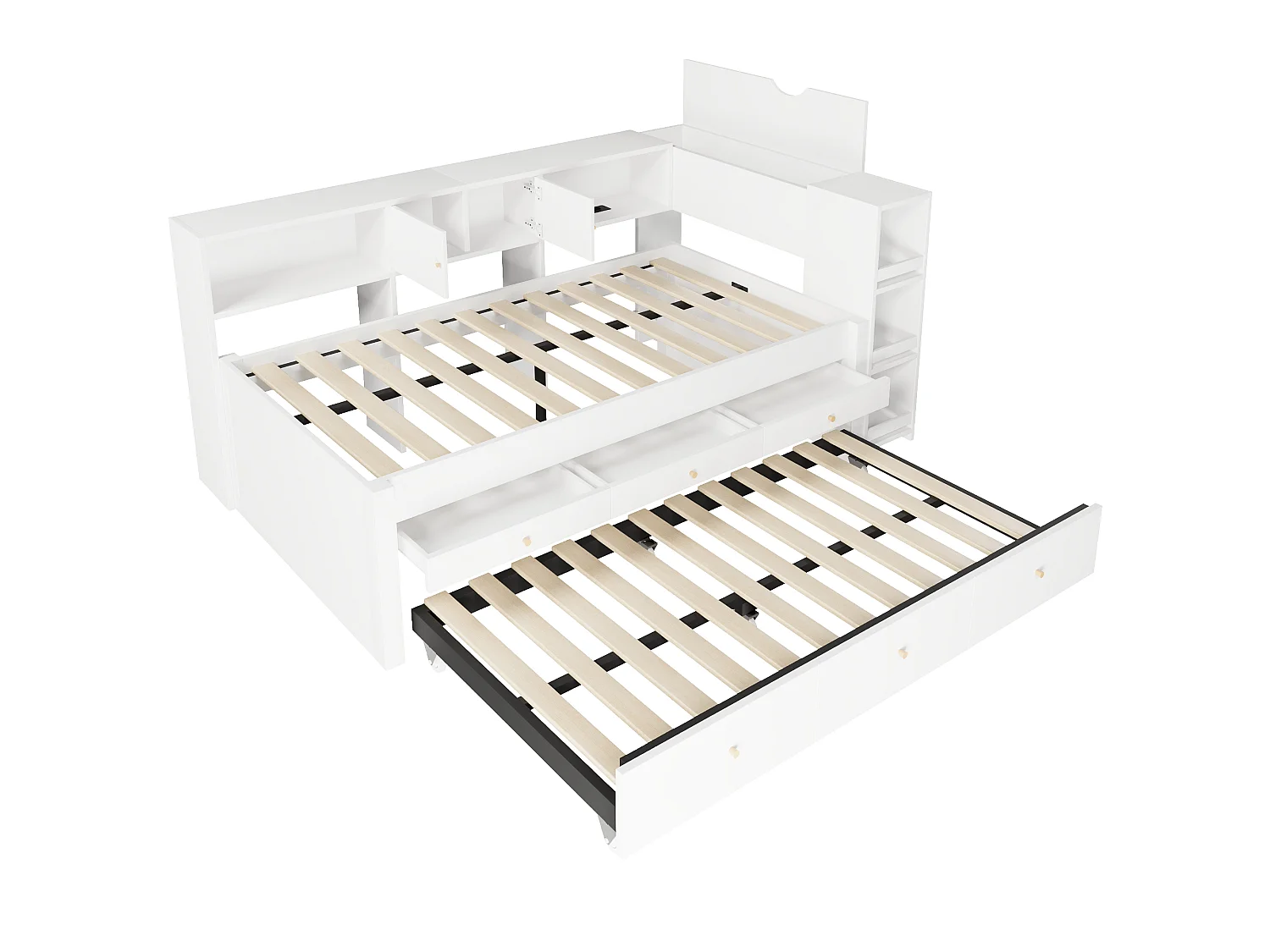 Sofá cama 90x200 cm - Con cama nido - Con 3 cajones, compartimento de almacenamiento y puertos USB - MDF - Blanco (sin colchón)