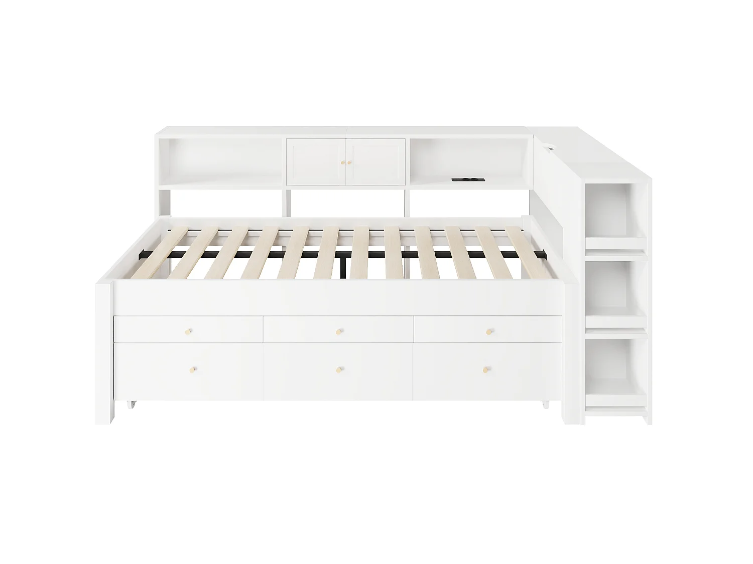 Sofá cama 90x200 cm - Con cama nido - Con 3 cajones, compartimento de almacenamiento y puertos USB - MDF - Blanco (sin colchón)