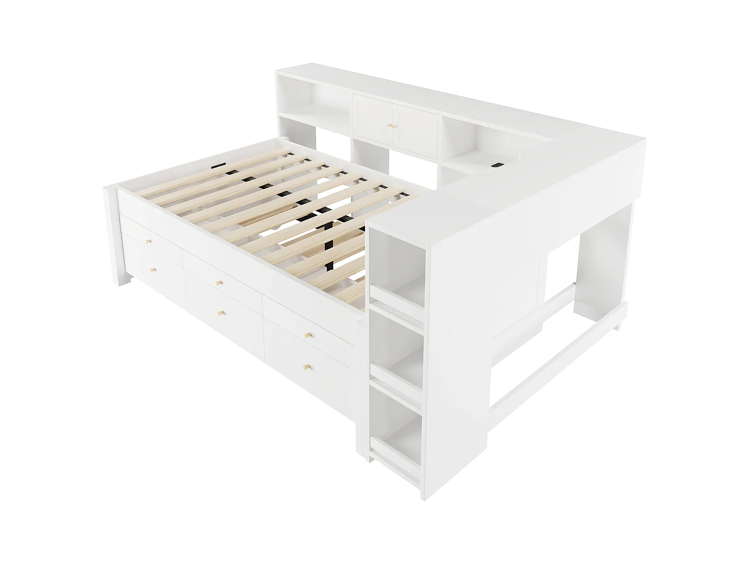 Sofá cama 90x200 cm - Con cama nido - Con 3 cajones, compartimento de almacenamiento y puertos USB - MDF - Blanco (sin colchón)