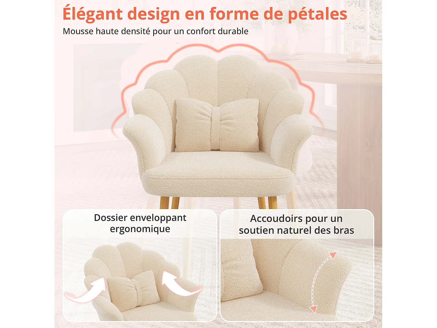 Set van 2 moderne fauteuils – Bekleed – Poten van verguld metaal – Boogvormige rugleuning – beige