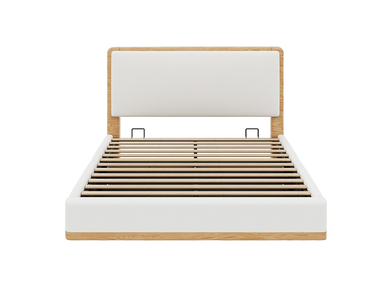 Lit coffre rembourré 180x200 cm - Rangement coffre - Tête de lit rembourrée et sommier à lattes - MDF - Blanc+naturel (sans matelas)