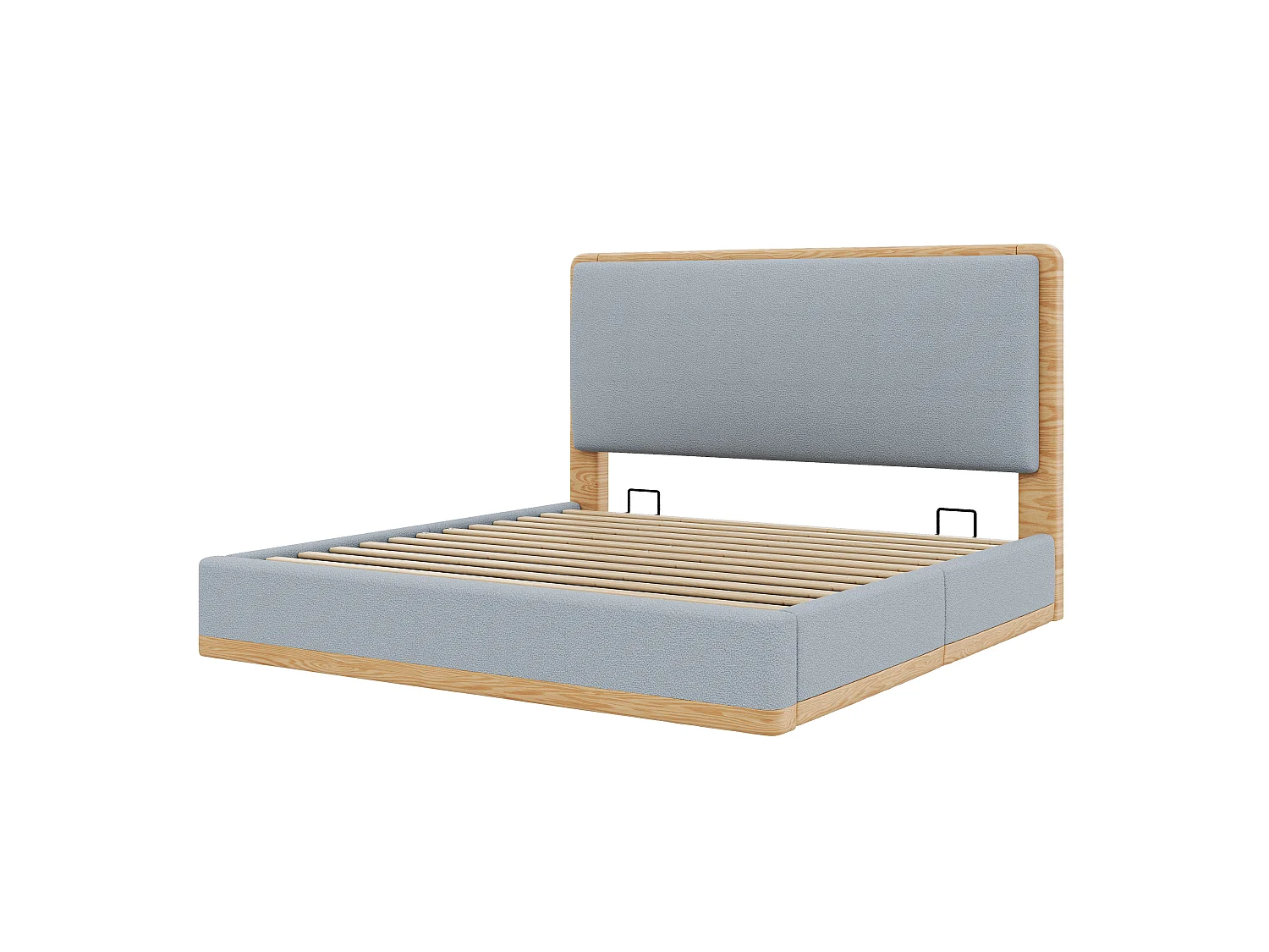 Lit coffre rembourré 180x200 cm - Rangement coffre - Tête de lit rembourrée et sommier à lattes - MDF - Gris+naturel (sans matelas)