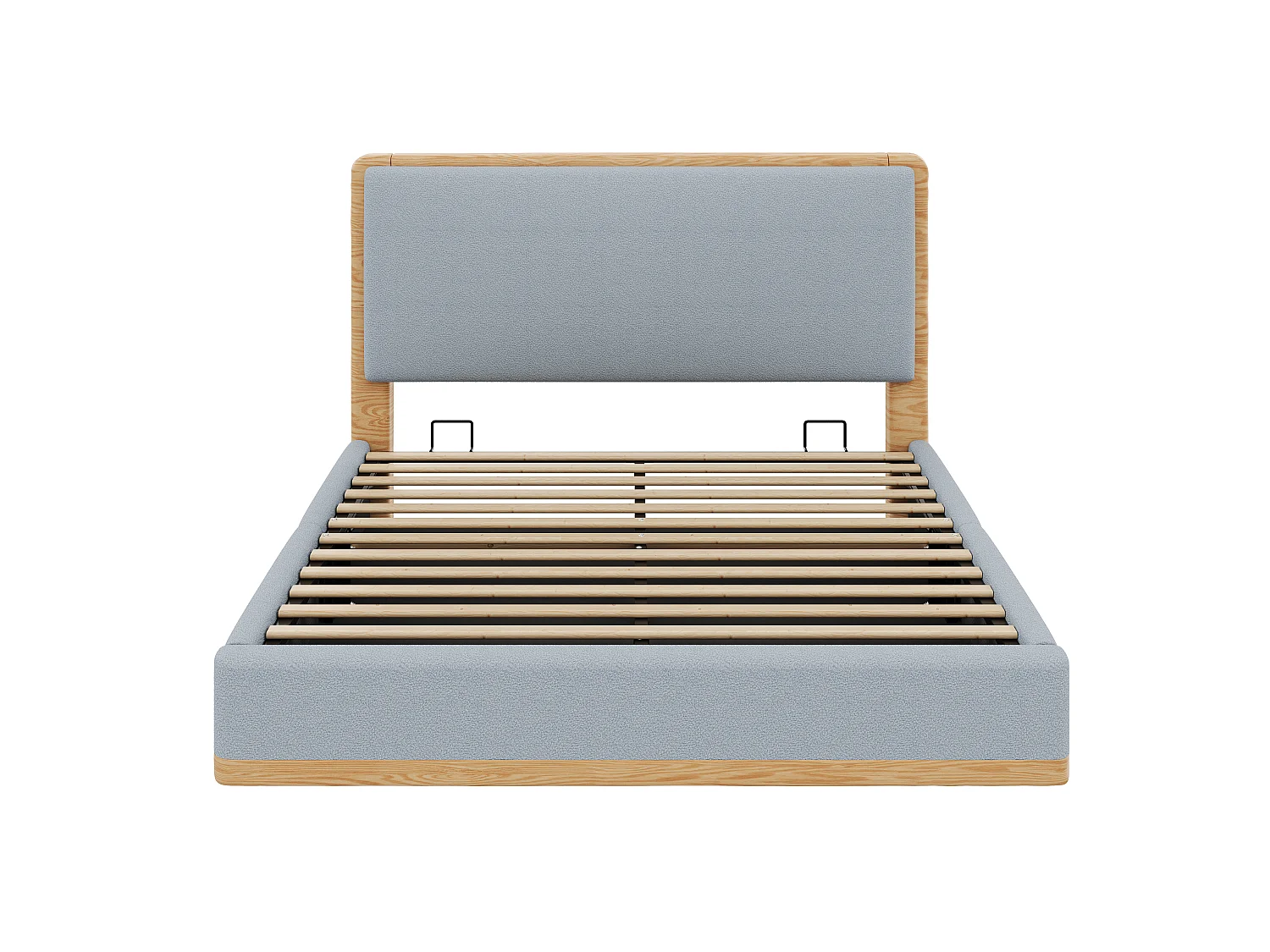 Lit coffre rembourré 180x200 cm - Rangement coffre - Tête de lit rembourrée et sommier à lattes - MDF - Gris+naturel (sans matelas)