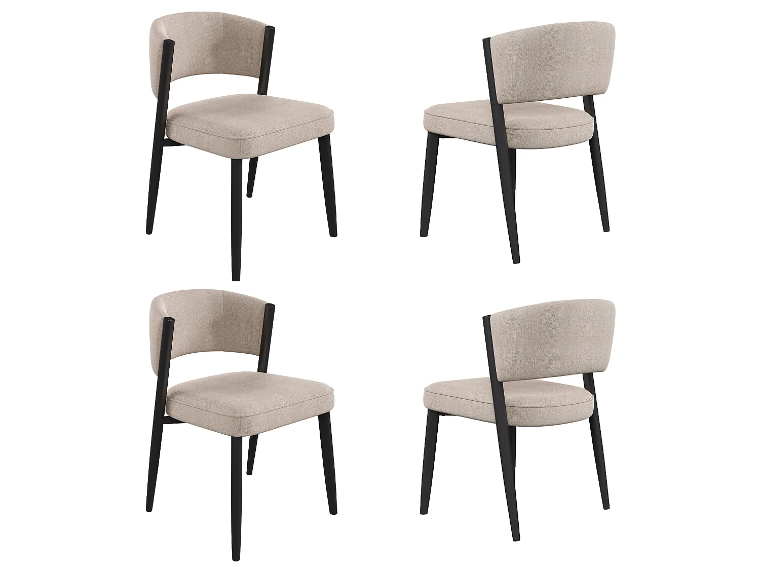 Zestaw 4 krzeseł metalowych - Styl nowoczesny - Tkanina welurowa taupe - Nogi metalowe - Czarny + Taupe