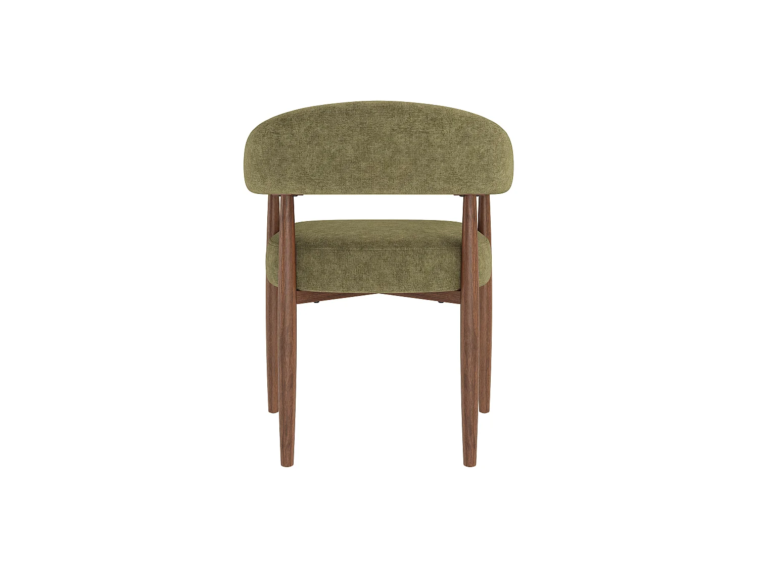 Lote de 4 sillas de comedor de metal - Tejido de chenilla - Estilo moderno - Acabado nogal - Marrón+Verde
