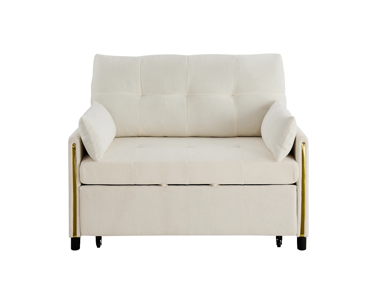 Canapé-lit 2 places convertible - fonction couchage - canapé-lit double gigogne - dossier inclinable 5 positions - tissu chenille - Beige clair