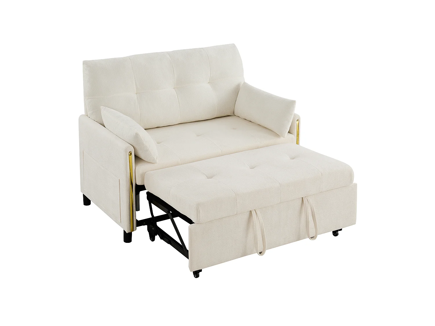 Canapé-lit 2 places convertible - fonction couchage - canapé-lit double gigogne - dossier inclinable 5 positions - tissu chenille - Beige clair
