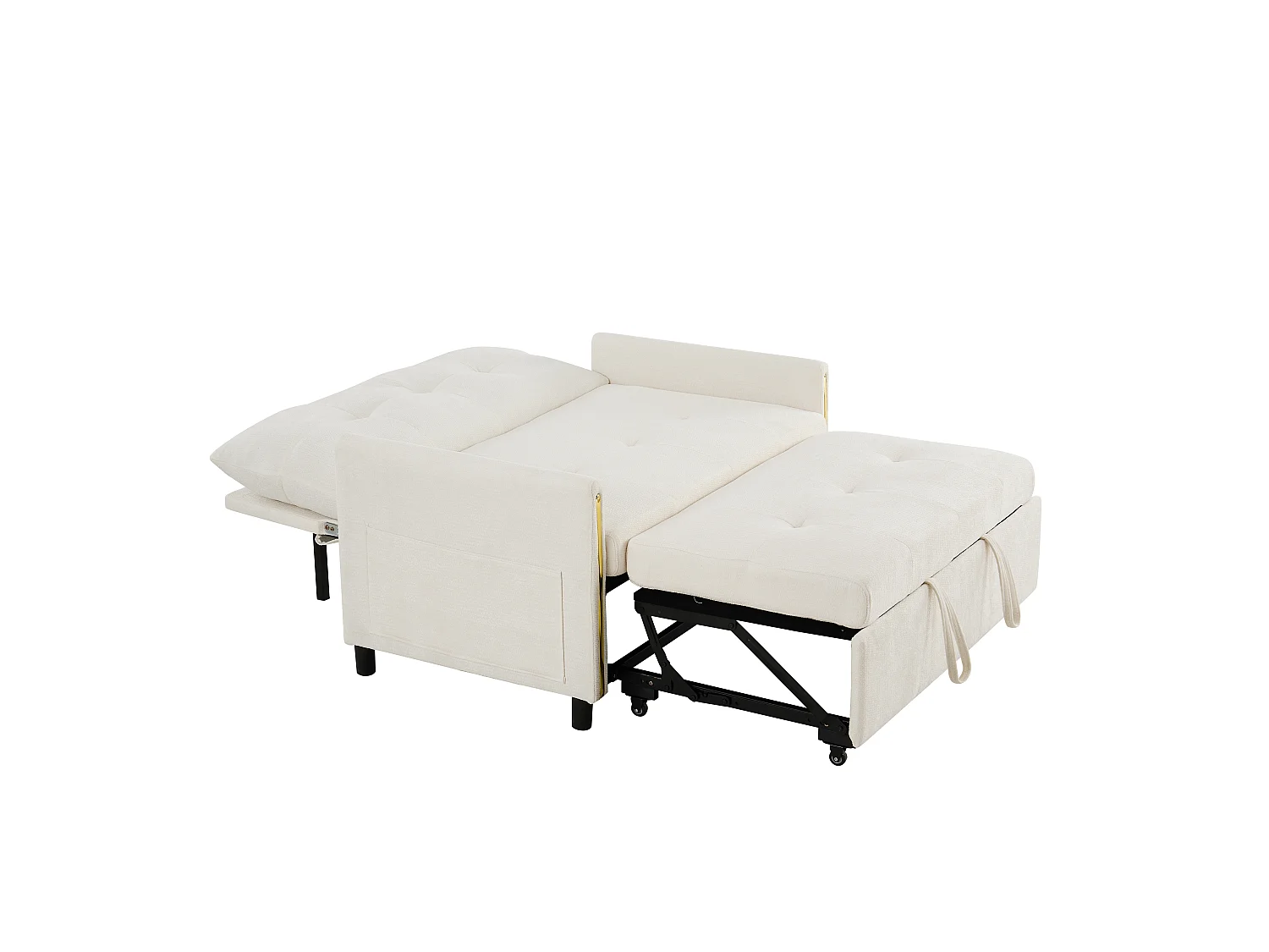 Canapé-lit 2 places convertible - fonction couchage - canapé-lit double gigogne - dossier inclinable 5 positions - tissu chenille - Beige clair