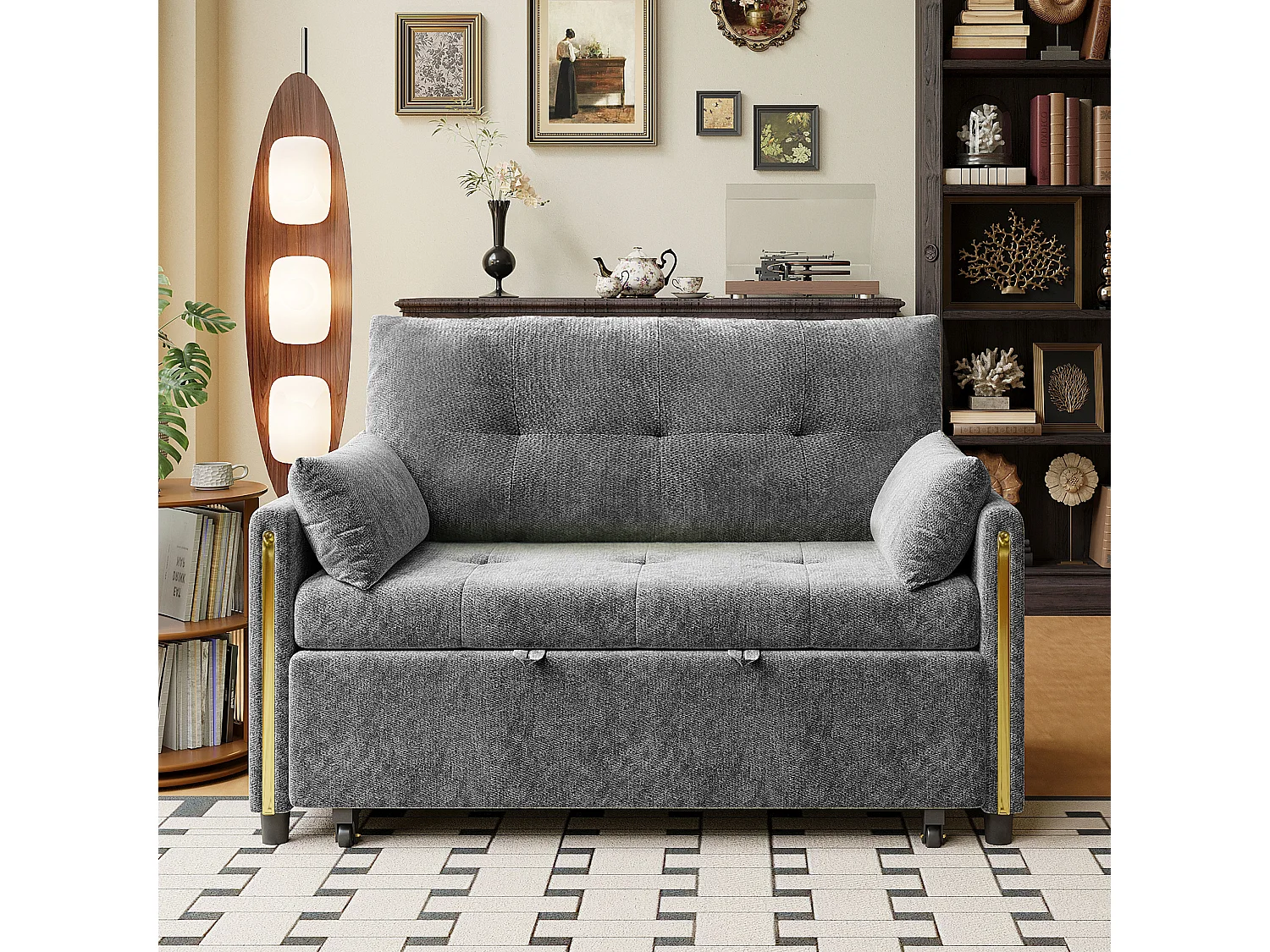 Sofa rozkładana 2-osobowa - funkcja spania - sofa dwuosobowa z dodatkowym posłaniem - oparcie regulowane w 5 pozycjach - tkanina welurowa - Szary