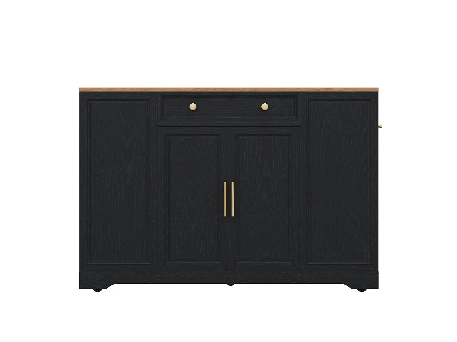 Îlot central de cuisine mobile - table à manger pliable - avec 2 portes et 3 tiroirs - avec meuble poubelle coulissant - Noir
