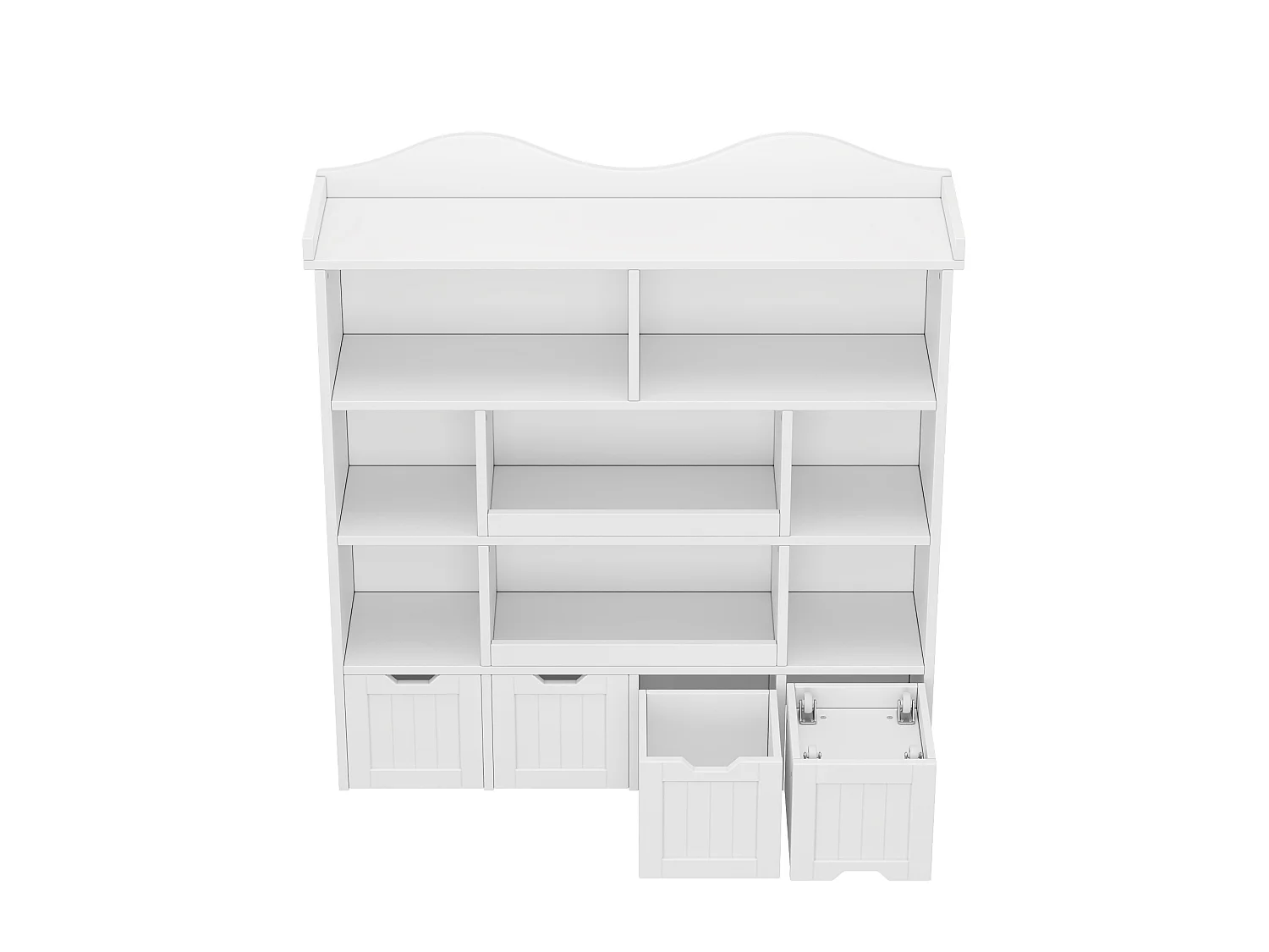 Bibliothèque et présentoir à livres - Meuble de rangement enfant avec 4 tiroirs amovibles - MDF - 120x30x131 cm - Blanc