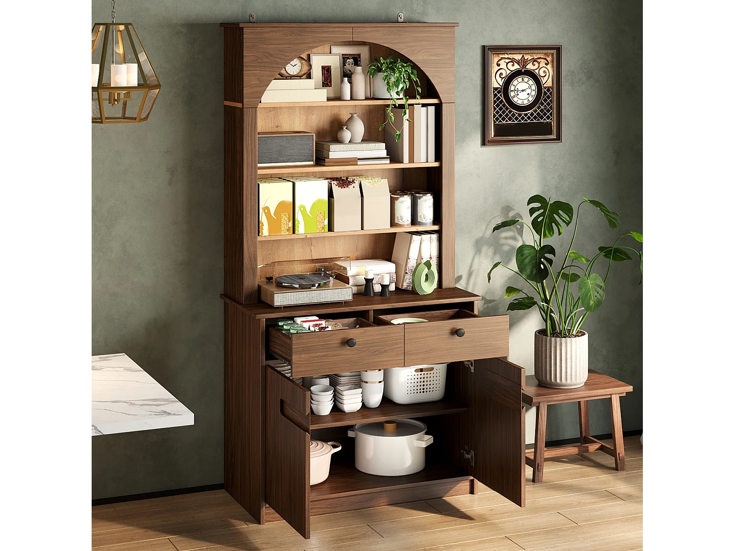 Bufet kuchenny 80x40x180cm - z 2 drzwiami i 2 szufladami - z regulowanymi półkami - Brązowy