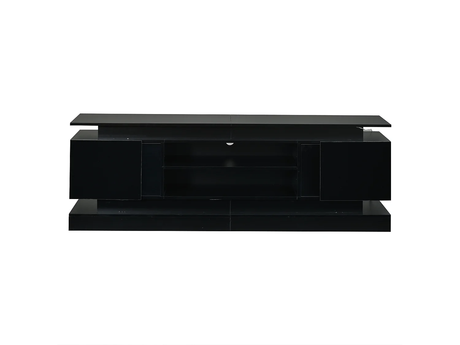 Meuble TV 180 x 35 x 60 cm - Finition brillante - 2 portes en acrylique - Bande LED Bluetooth - MDF - Noir
