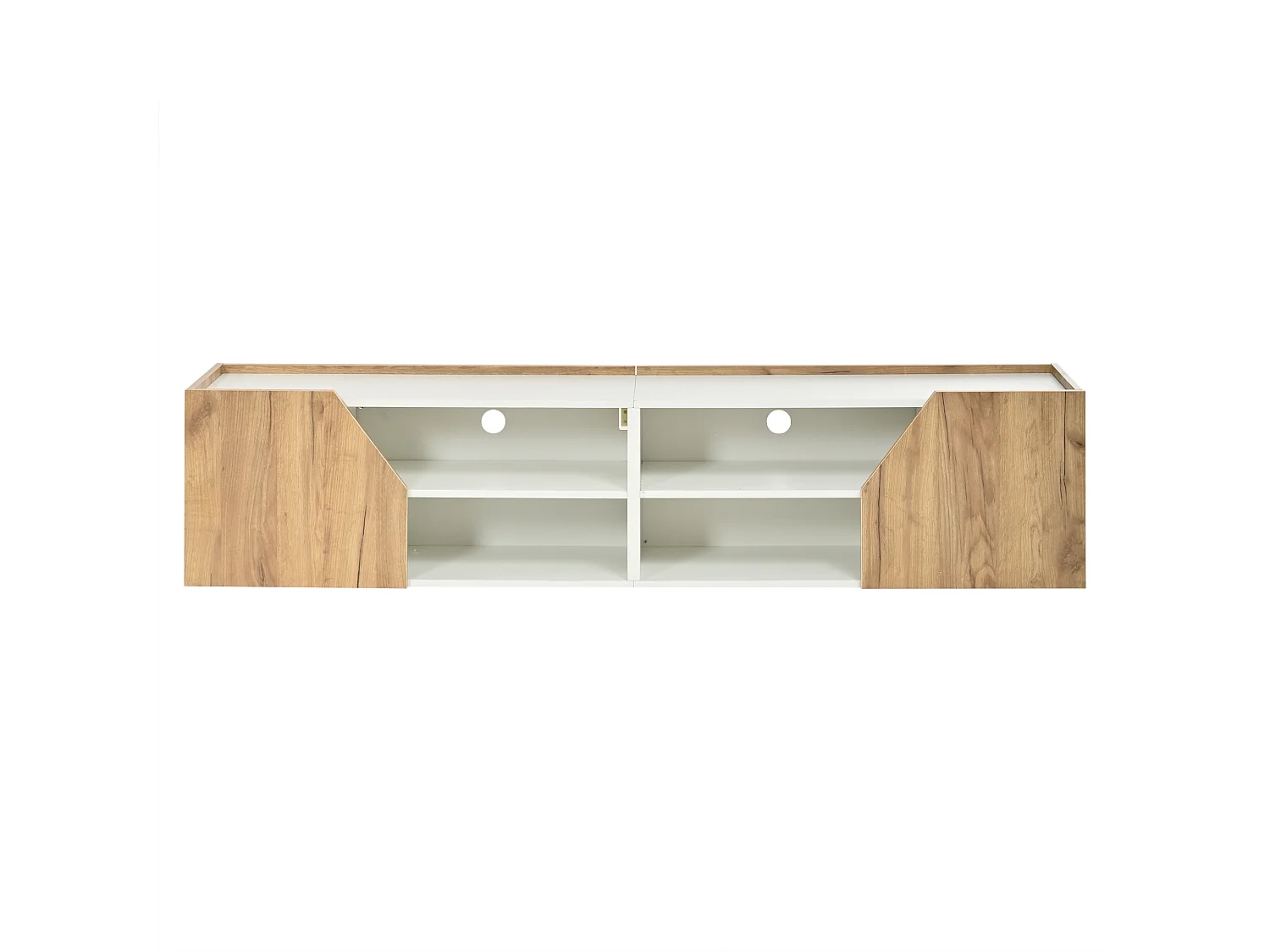 Wand-TV-Schrank 180x36,5x40 cm – Mit LED-Band – 2 Türen und 6 Aufbewahrungsfächer – MDF – Natur und Weiß