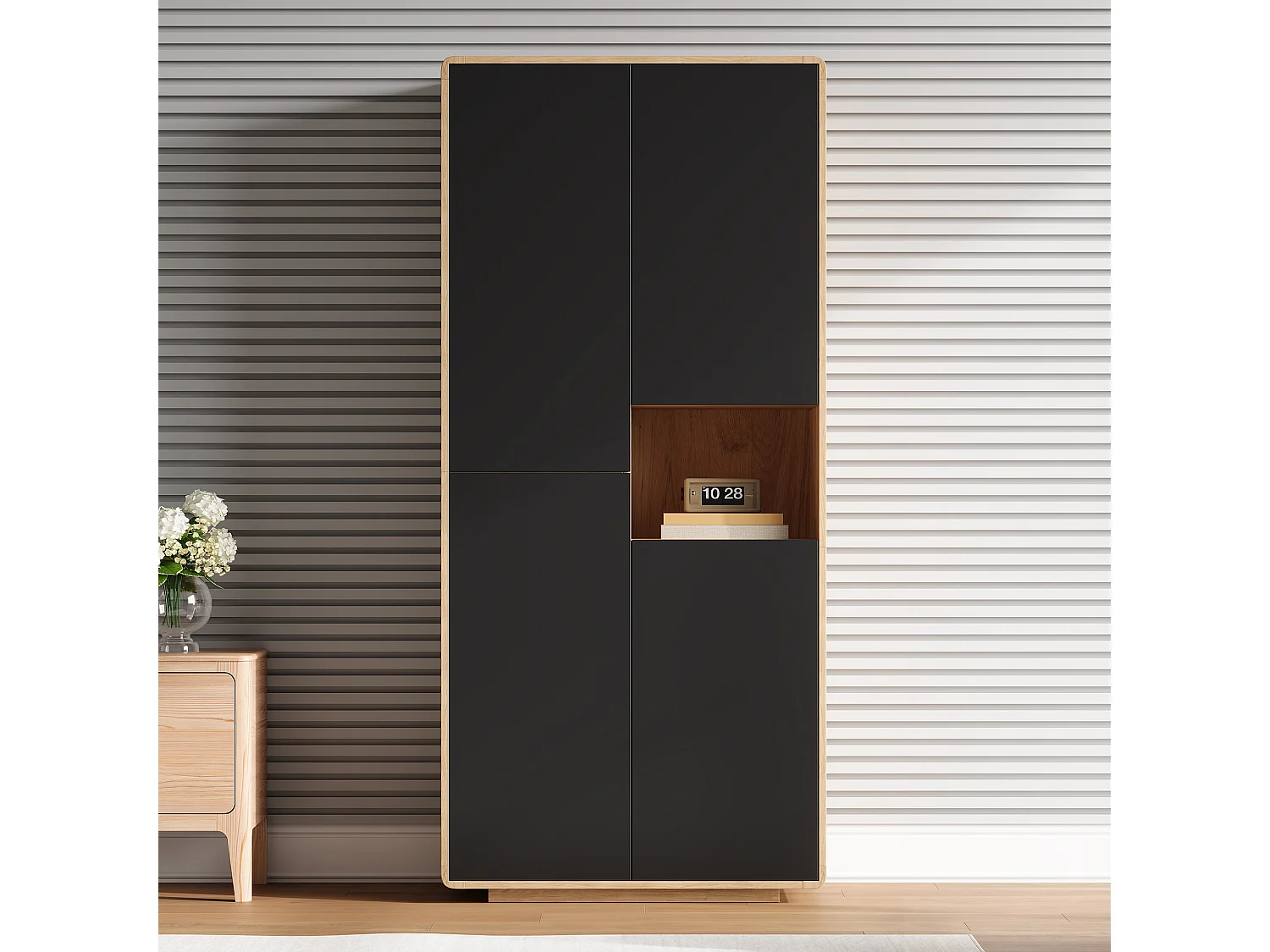 Buffet de cuisine 75x40x170cm - avec 4 portes - avec des étagères réglables - Noir