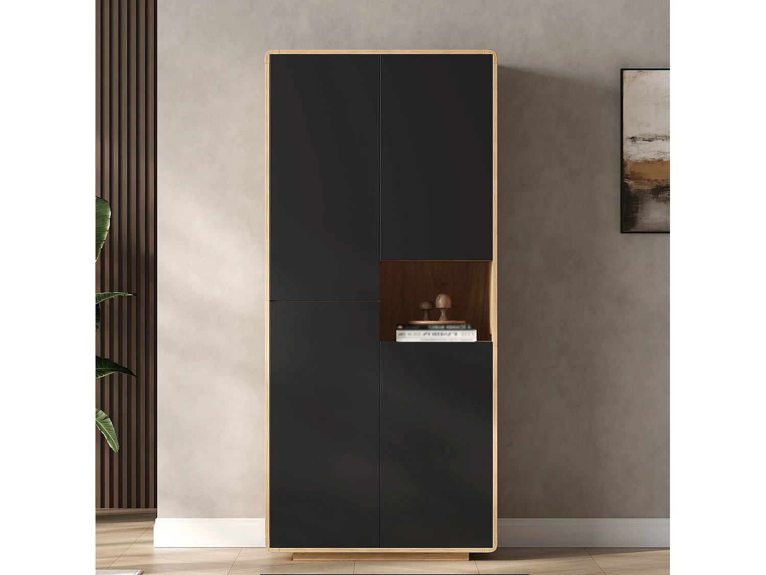 Buffet de cuisine 75x40x170cm - avec 4 portes - avec des étagères réglables - Noir