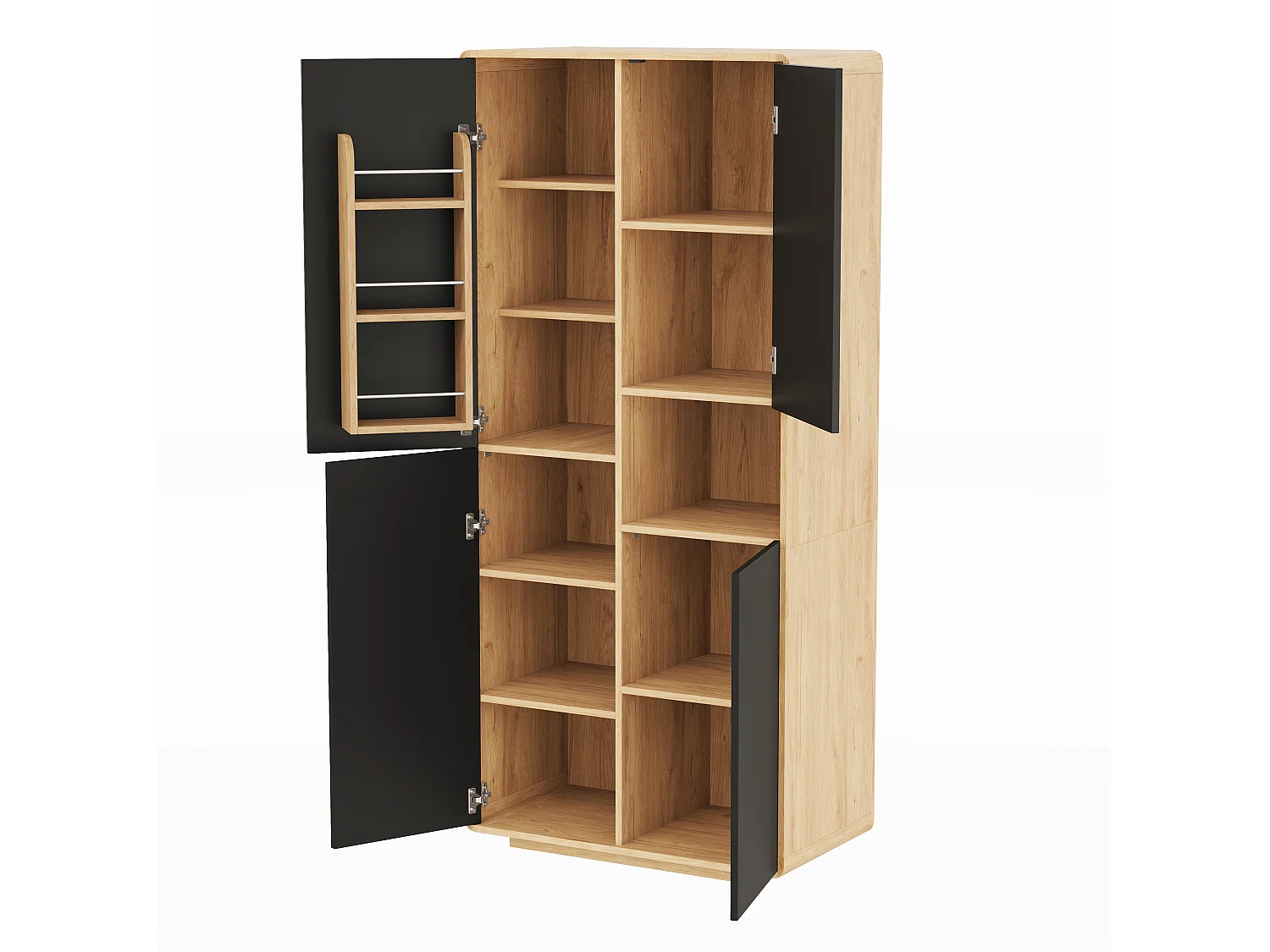Buffet de cuisine 75x40x170cm - avec 4 portes - avec des étagères réglables - Noir