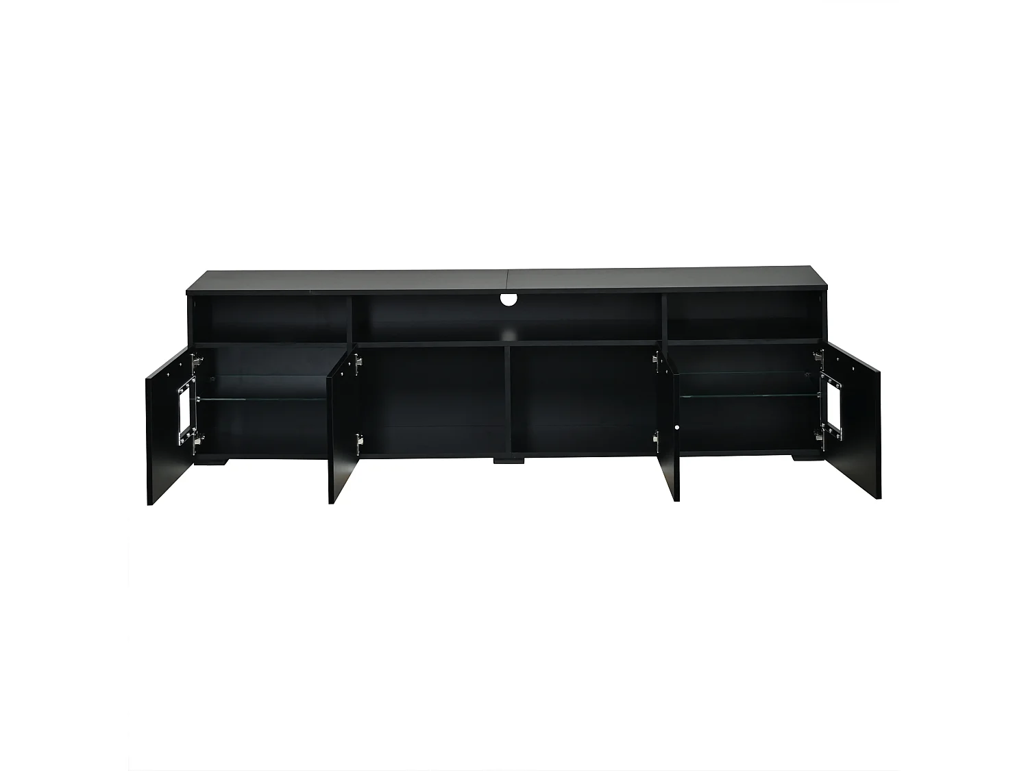 Meuble TV moderne 180 × 35 × 45 cm - Éclairage LED - Avec 4 portes et étagères ouvertes - MDF - Noir
