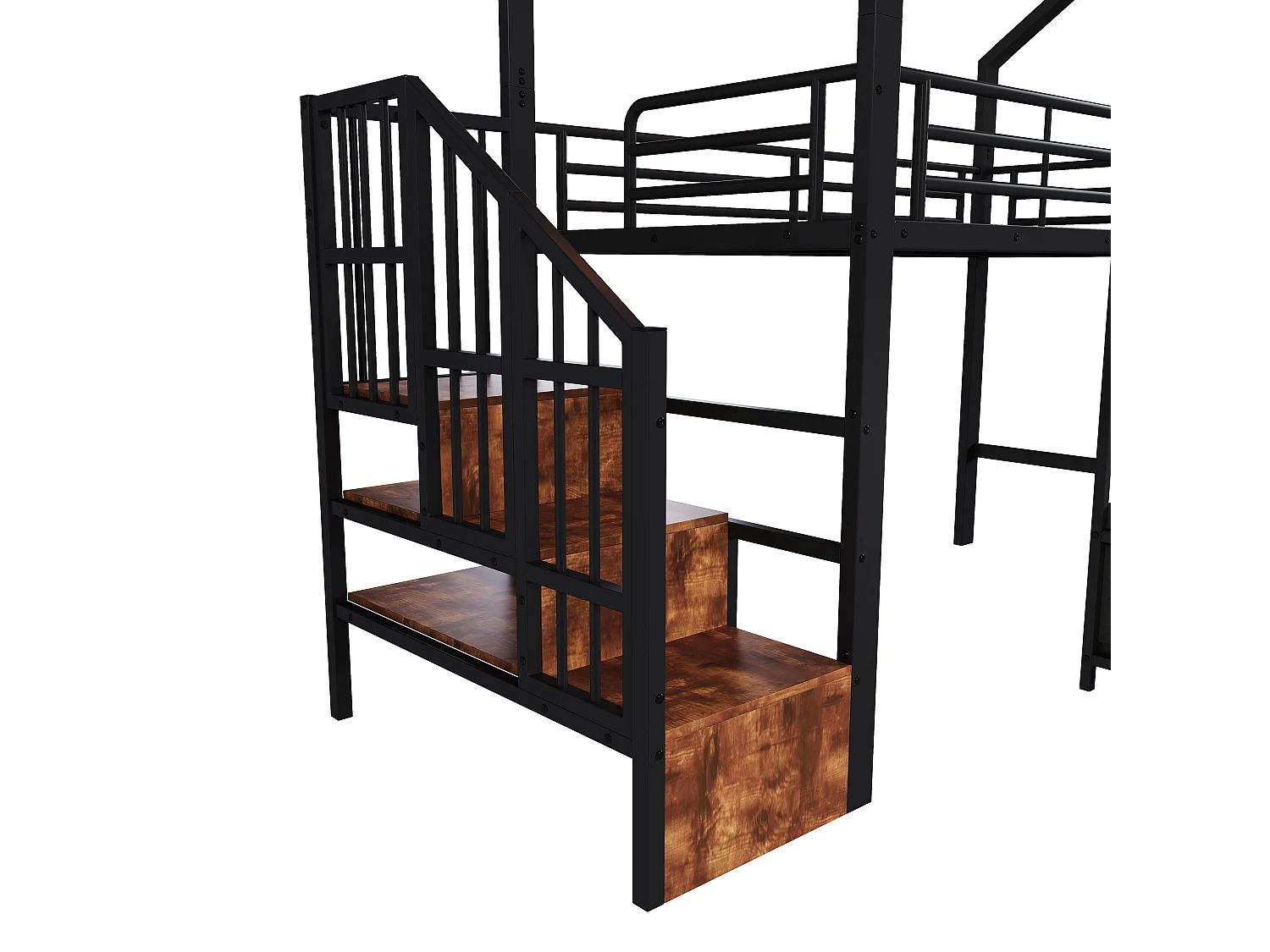 Lit mezzanine 90 x 200 cm – avec étagère de rangement en tissu – avec 3 tiroirs – avec échelle – avec éclairage LED – Noir (matelas non inclus)