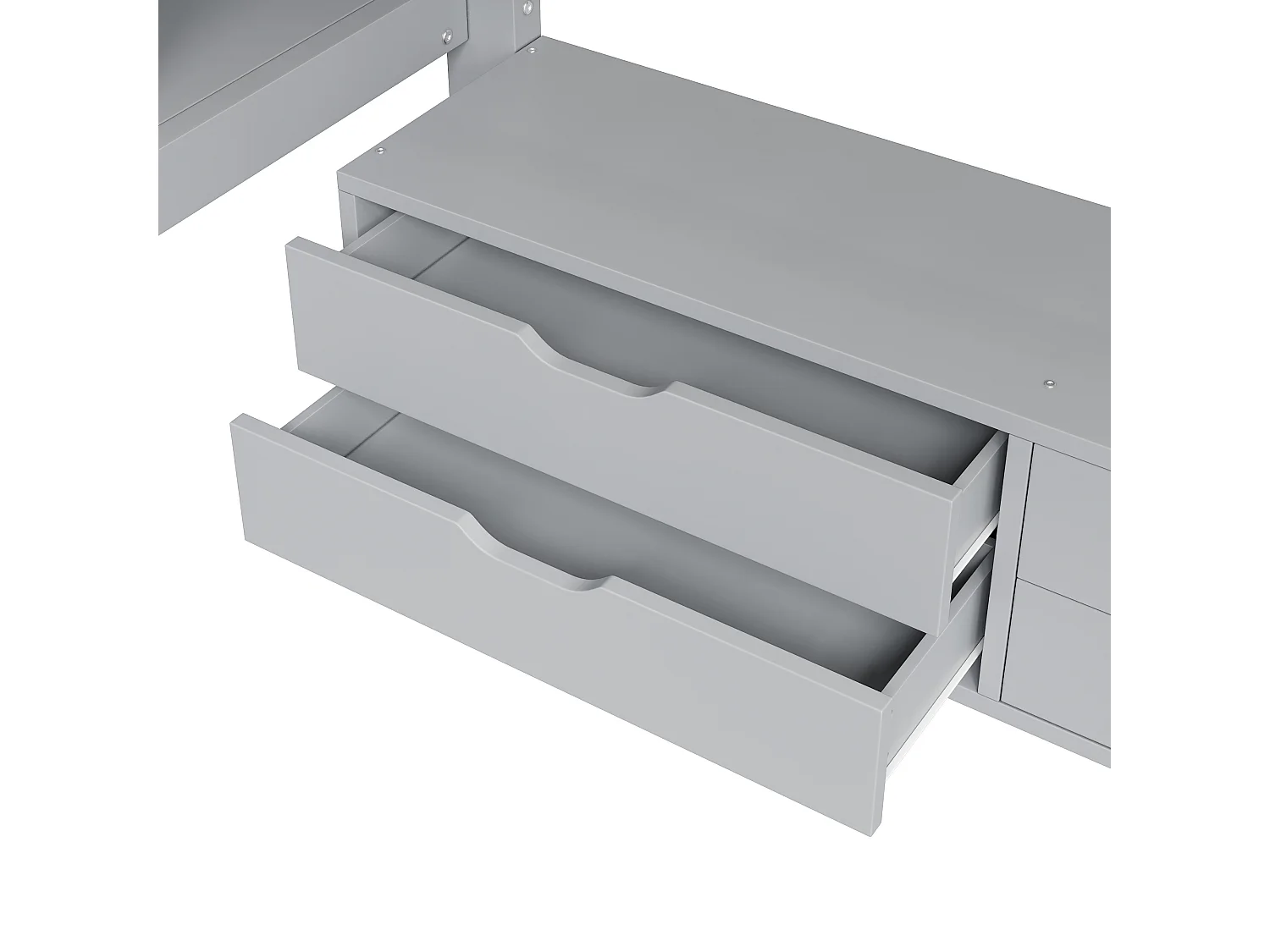 Lit mezzanine en bois 140x200 cm - Avec 6 tiroirs, escalier de rangement et barrières de sécurité - MDF - Gris (sans matelas)