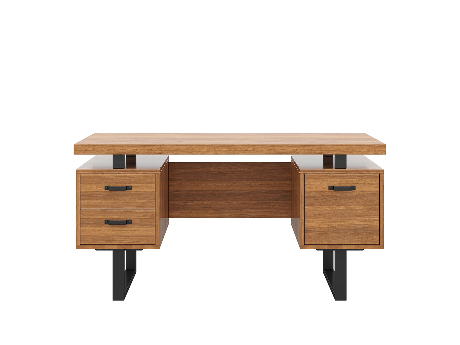 Biurko nowoczesne 135x54x76cm - Z 3 szufladami - Przestronny blat - MDF i stal - Wykończenie imitujące orzech - Brązowy