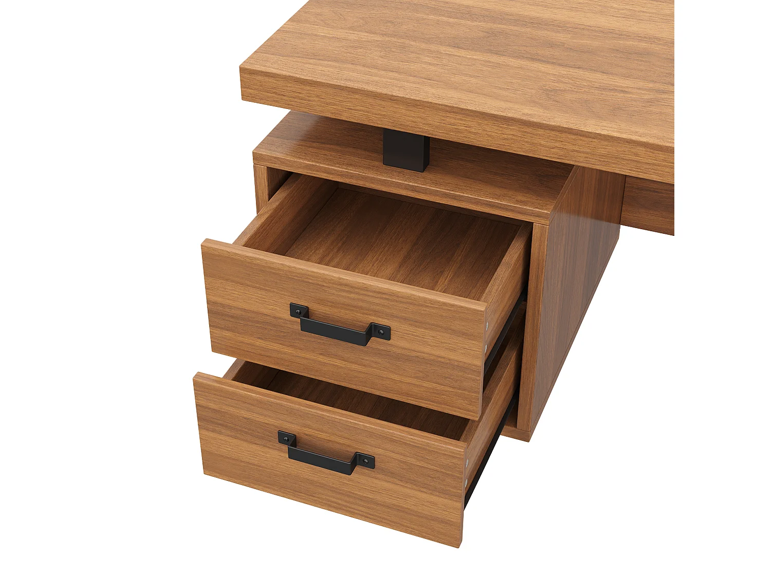 Biurko nowoczesne 135x54x76cm - Z 3 szufladami - Przestronny blat - MDF i stal - Wykończenie imitujące orzech - Brązowy