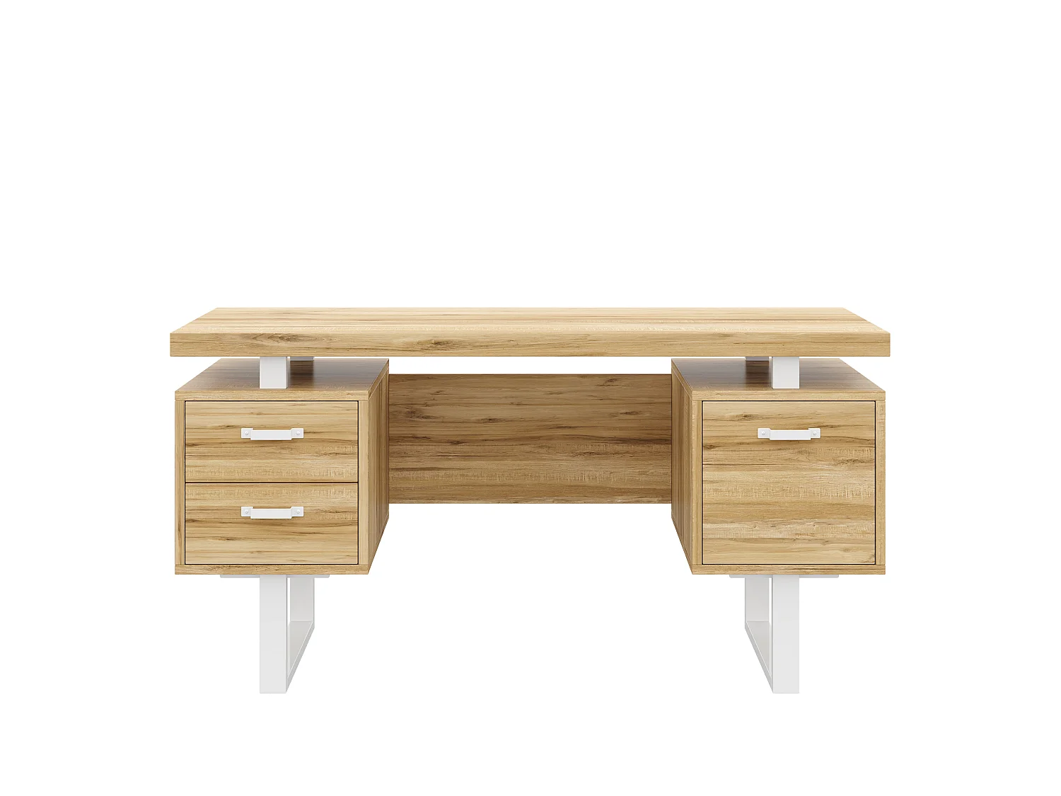 Bureau moderne 135x54x76cm - Avec 3 tiroirs - Plateau spacieux - MDF et acier - Finition effet noyer - Naturel