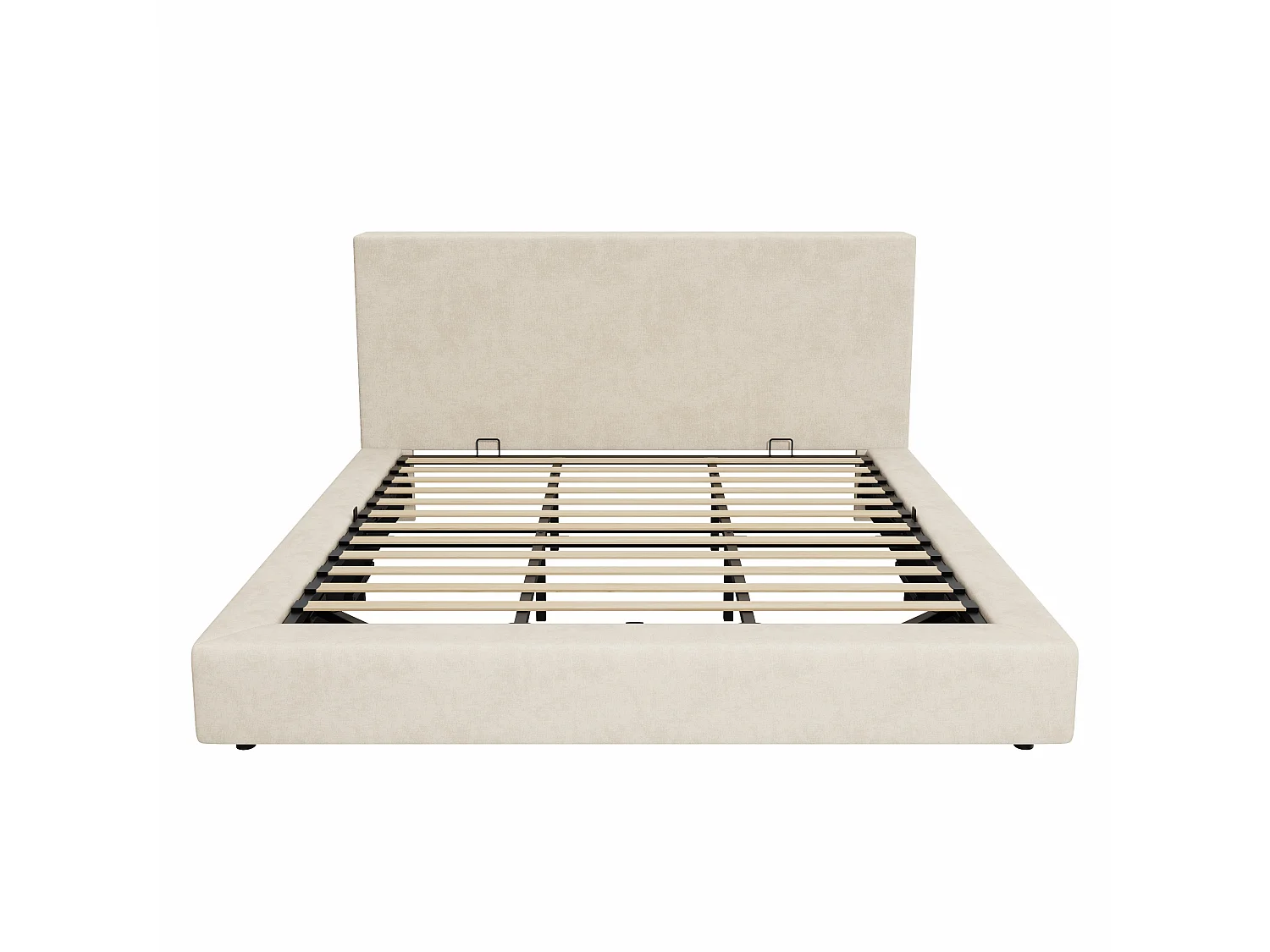 Lit coffre capitonné 180 x 200 cm - avec tête de lit capitonnée et sommier à lattes - Tissu chenille - Beige (matelas non inclus)