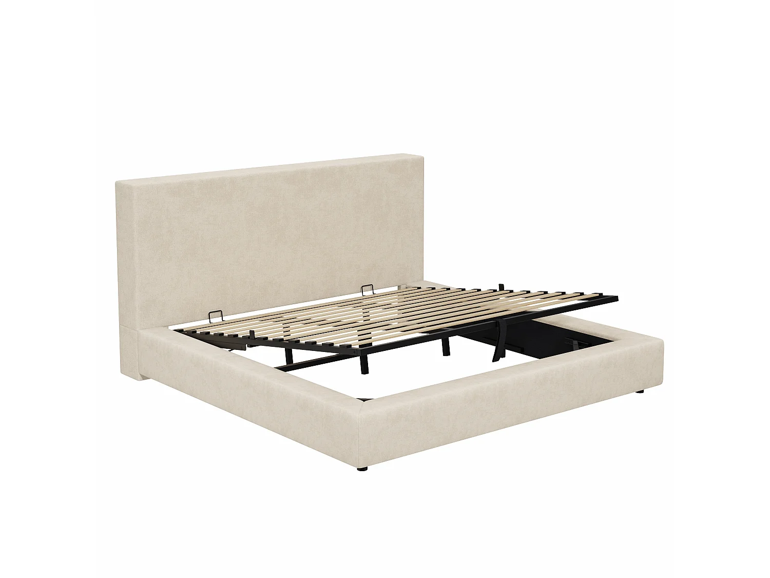 Lit coffre capitonné 180 x 200 cm - avec tête de lit capitonnée et sommier à lattes - Tissu chenille - Beige (matelas non inclus)
