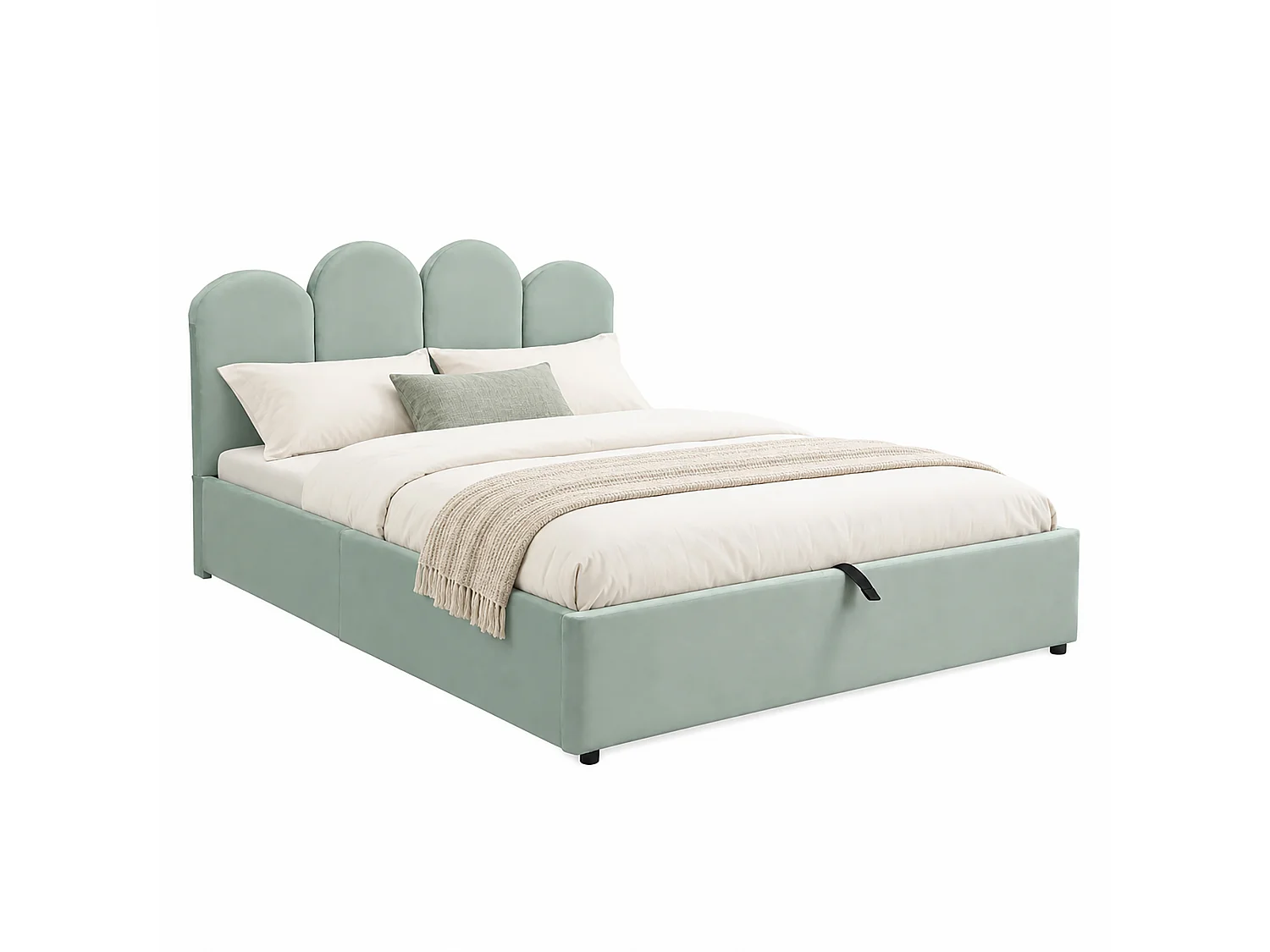 Lit coffre pour enfants 140x200cm - espace de rangement de grande capacité - avec sommier à lattes - tissu velours - vert clair (sans matelas)
