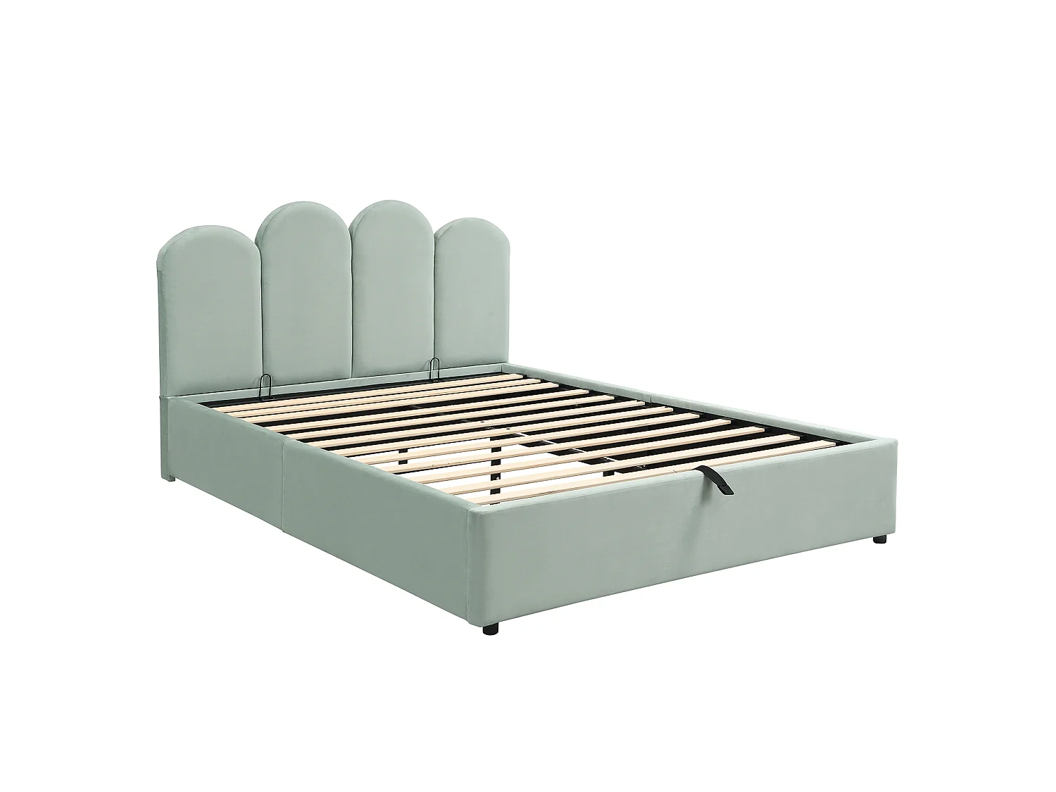 Lit coffre pour enfants 140x200cm - espace de rangement de grande capacité - avec sommier à lattes - tissu velours - vert clair (sans matelas)