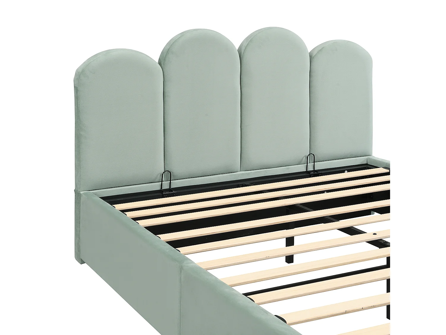 Lit coffre pour enfants 140x200cm - espace de rangement de grande capacité - avec sommier à lattes - tissu velours - vert clair (sans matelas)