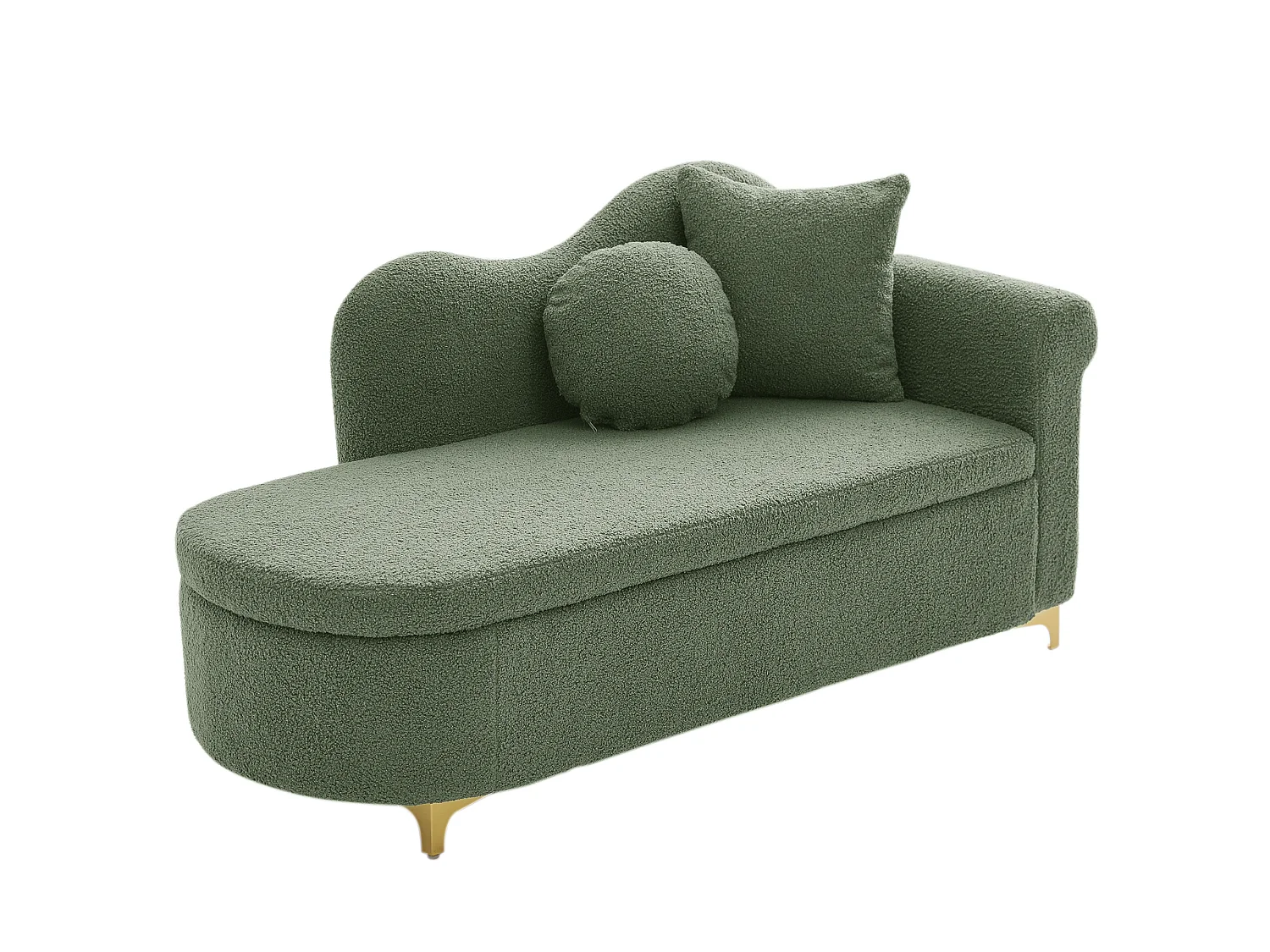 Divano 1 posto - Meridiana contenitore 134 cm - Schienale ondulato - Tessuto effetto lana d'agnello - Verde