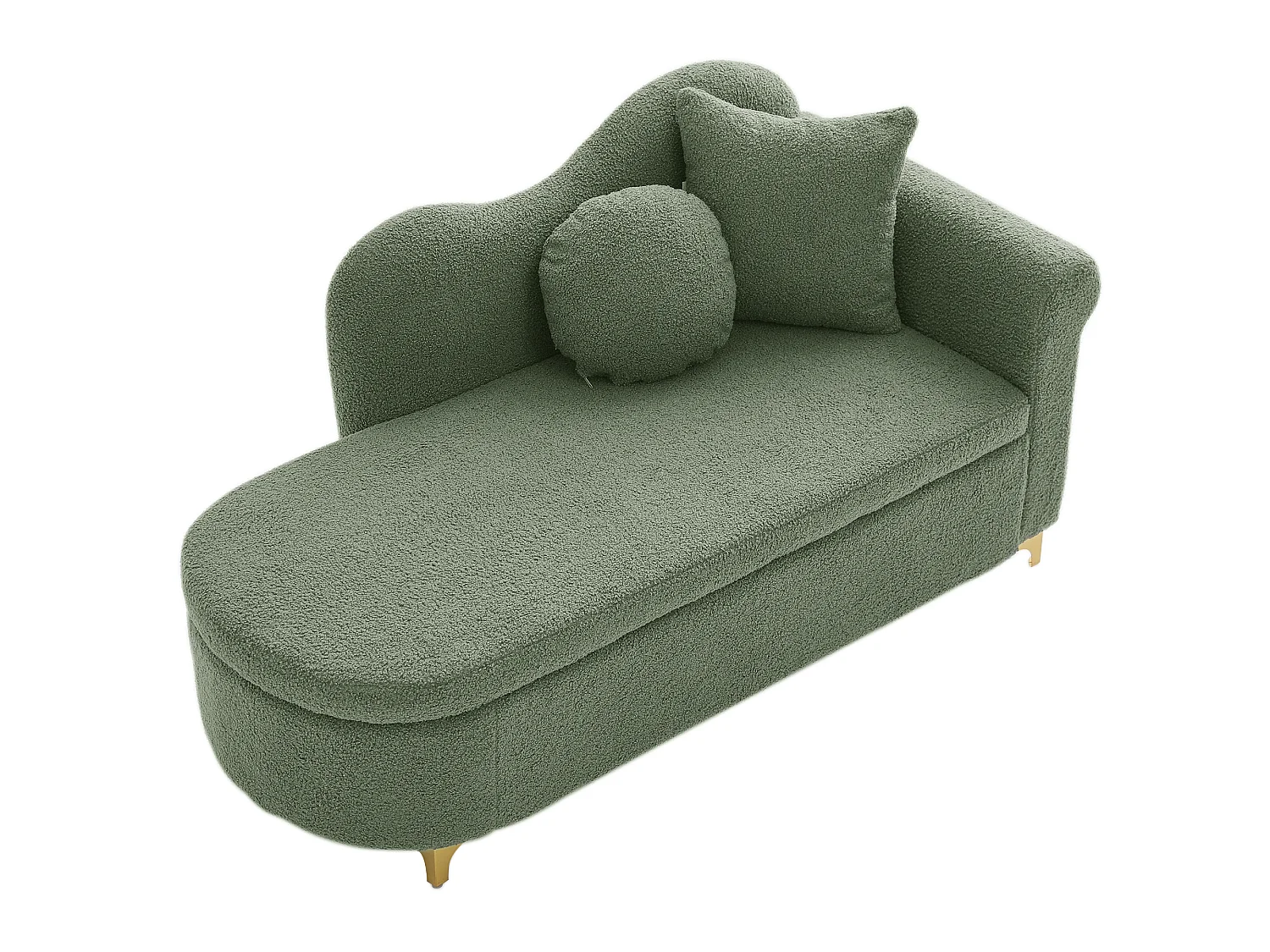 Divano 1 posto - Meridiana contenitore 134 cm - Schienale ondulato - Tessuto effetto lana d'agnello - Verde