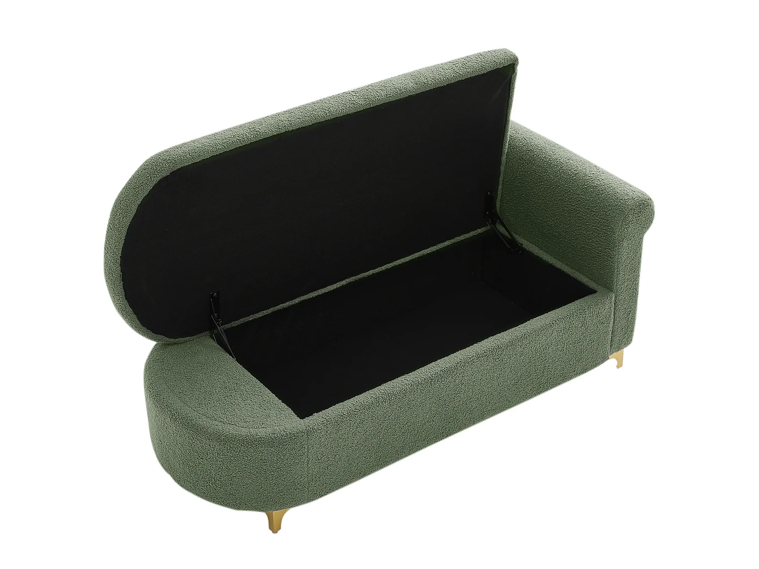 Divano 1 posto - Meridiana contenitore 134 cm - Schienale ondulato - Tessuto effetto lana d'agnello - Verde