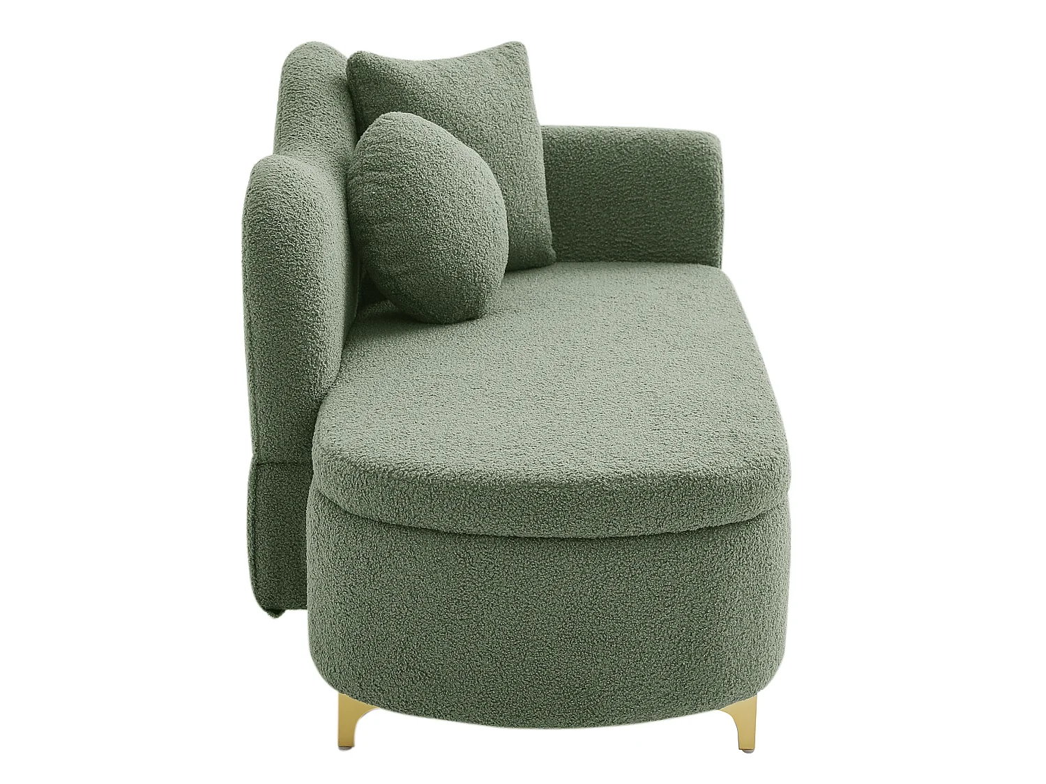 Divano 1 posto - Meridiana contenitore 134 cm - Schienale ondulato - Tessuto effetto lana d'agnello - Verde